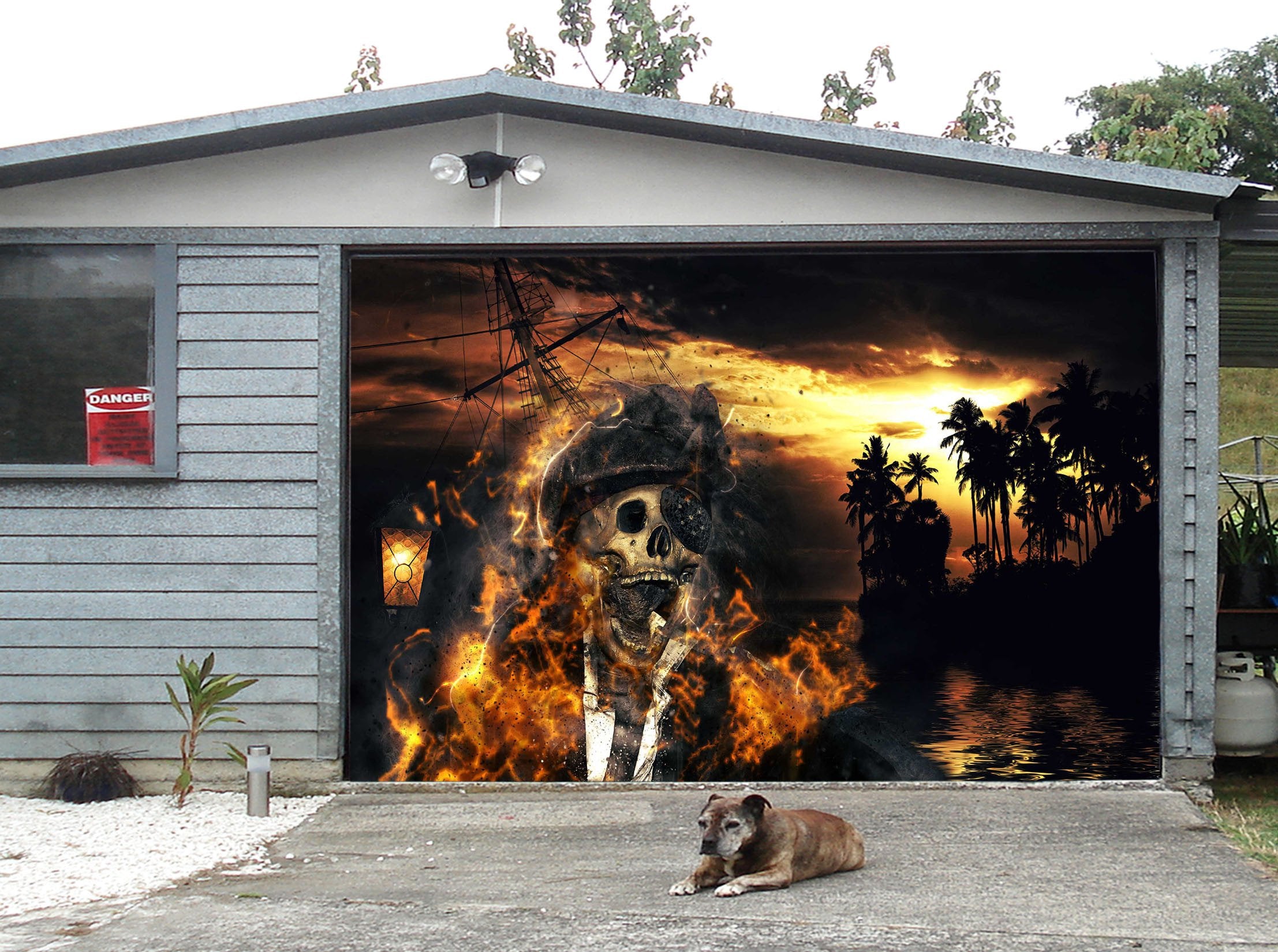 3D Burning Pirate Ship 436 Garage Door Mural Wallpaper AJ Wallpaper