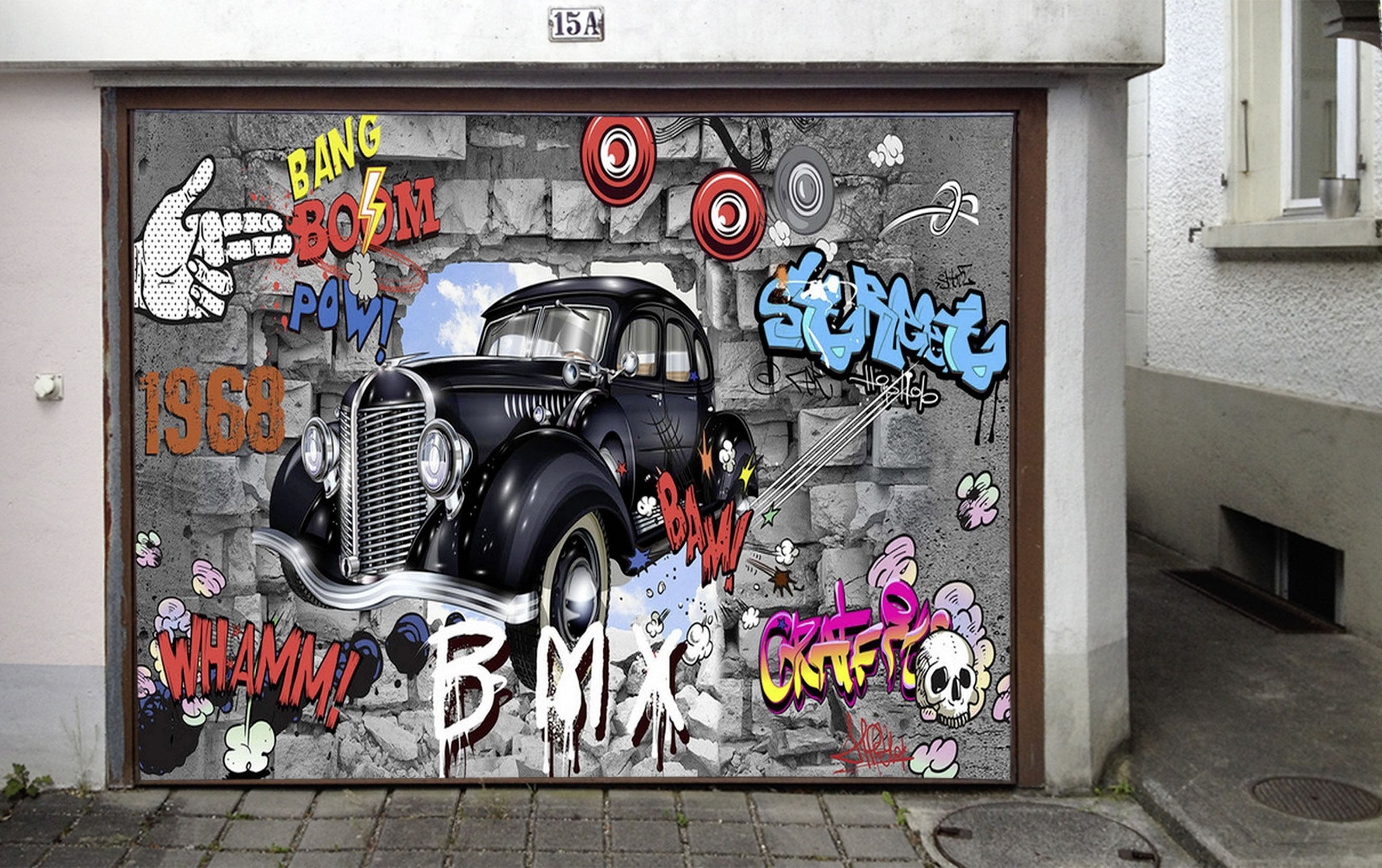 3D Car And Graffiti Words 59 Garage Door Mural Wallpaper AJ Wallpaper