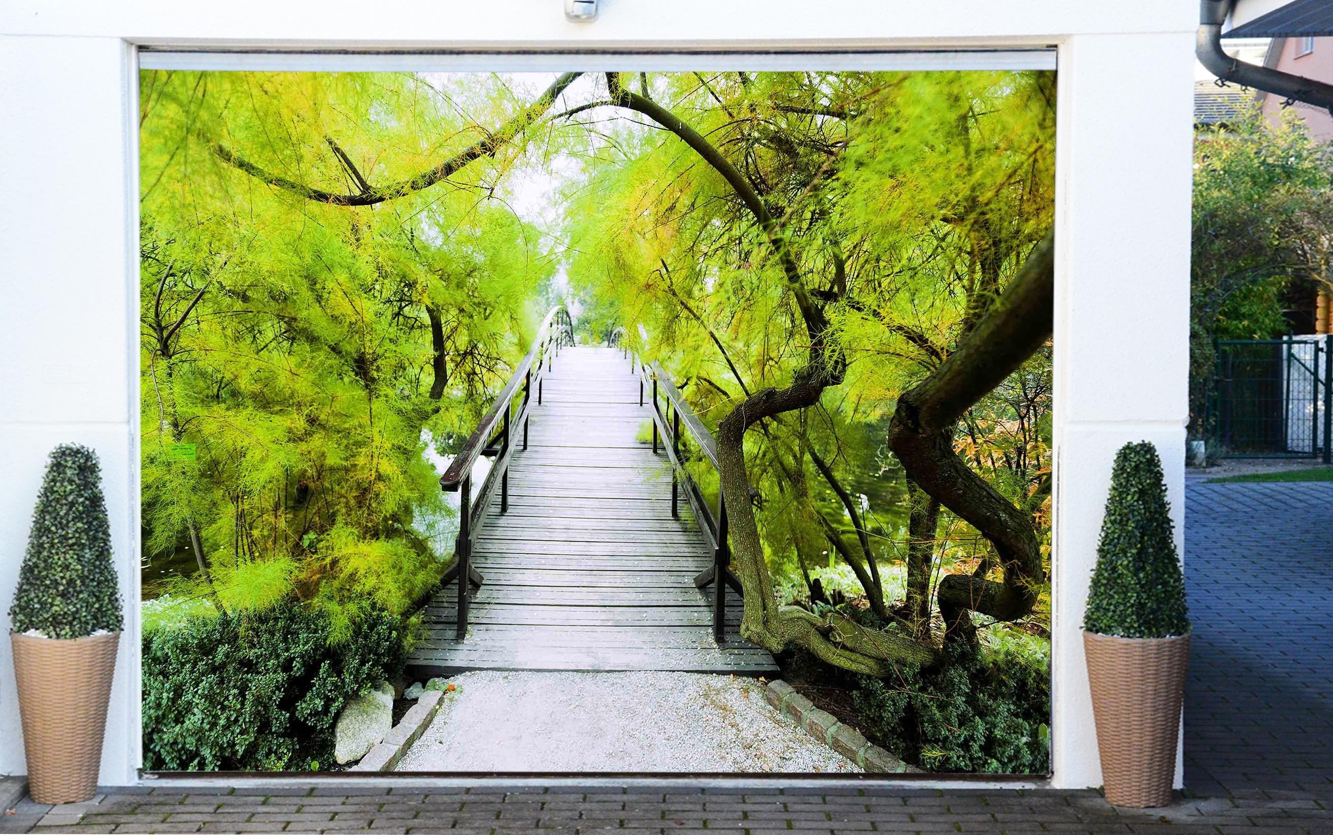 3D Wood Bridge Trees 323 Garage Door Mural Wallpaper AJ Wallpaper