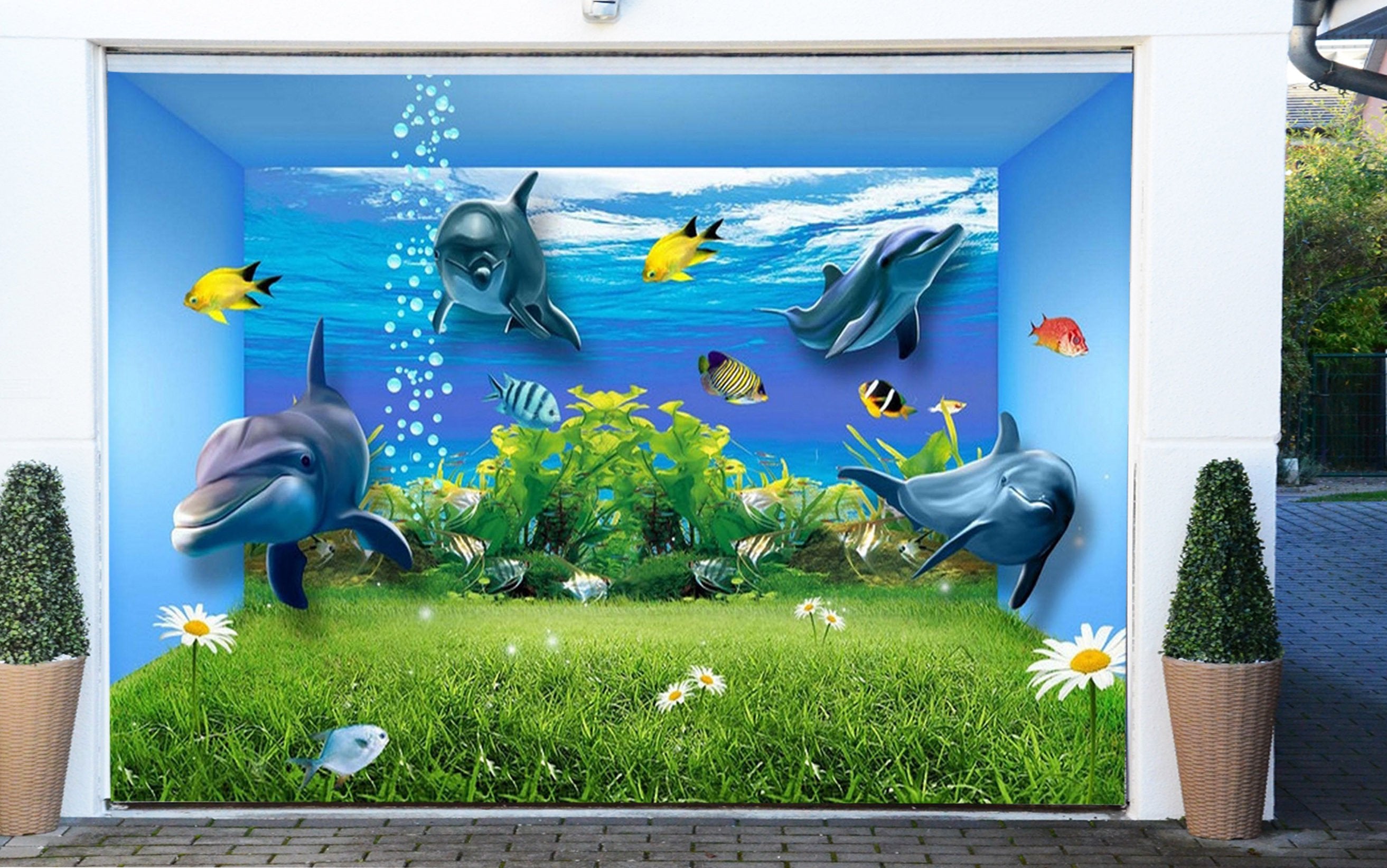 3D Seabed Grassland Dolphins 386 Garage Door Mural Wallpaper AJ Wallpaper