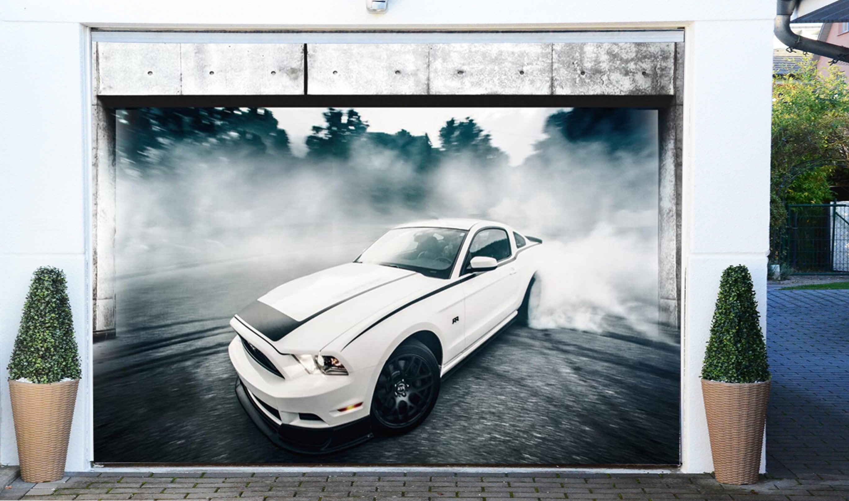 3D White Sports Car 360 Garage Door Mural Wallpaper AJ Wallpaper