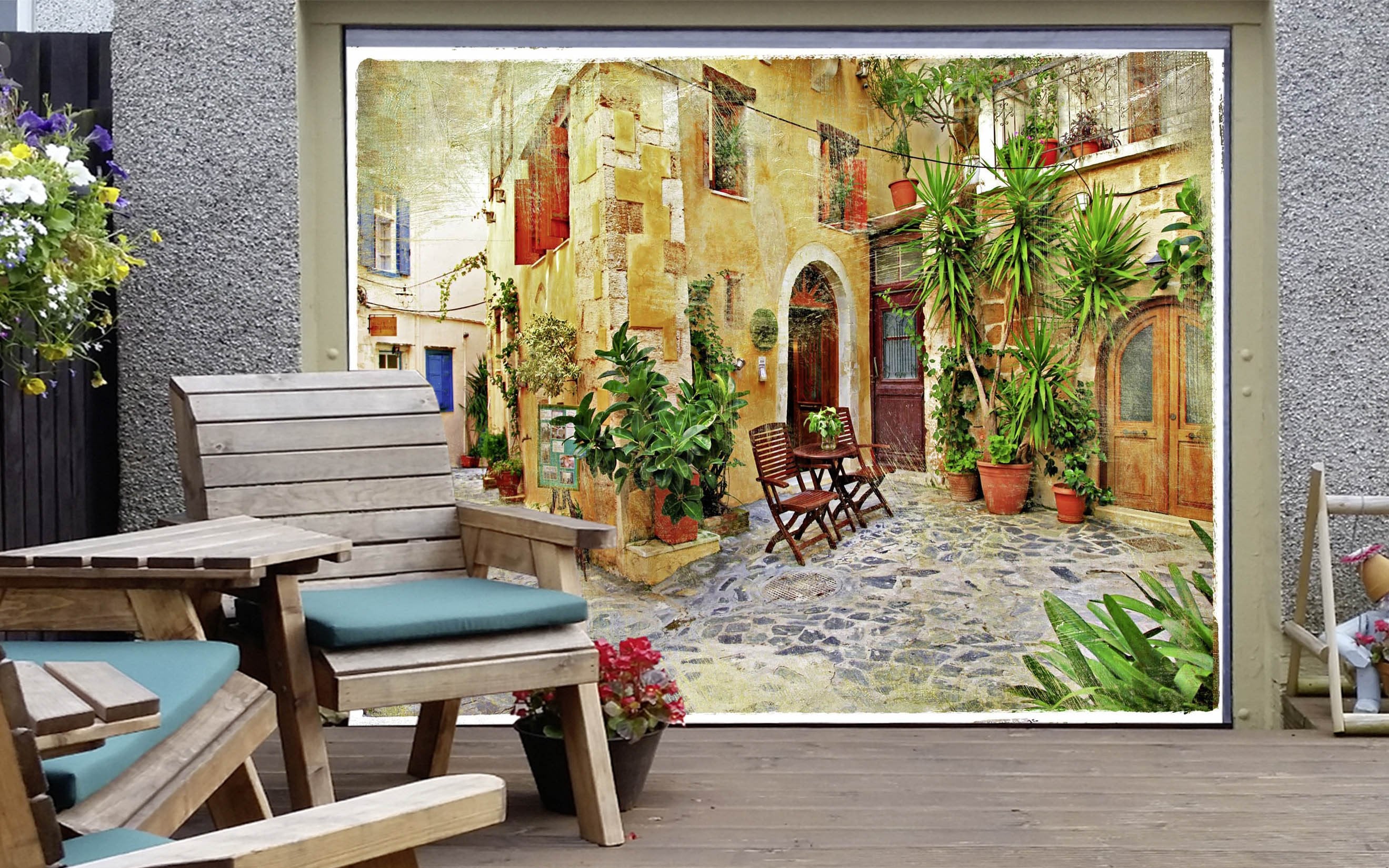 3D Courtyard Potted Plants 452 Garage Door Mural Wallpaper AJ Wallpaper