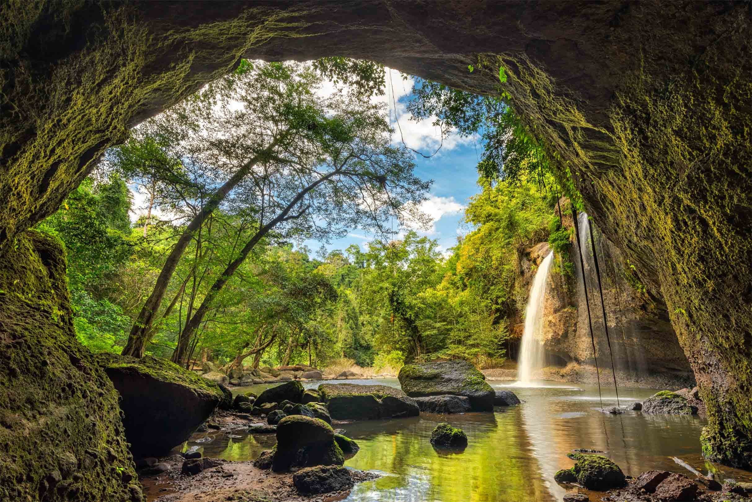 3D Mountain Cave Waterfall 347 Garage Door Mural Wallpaper AJ Wallpaper