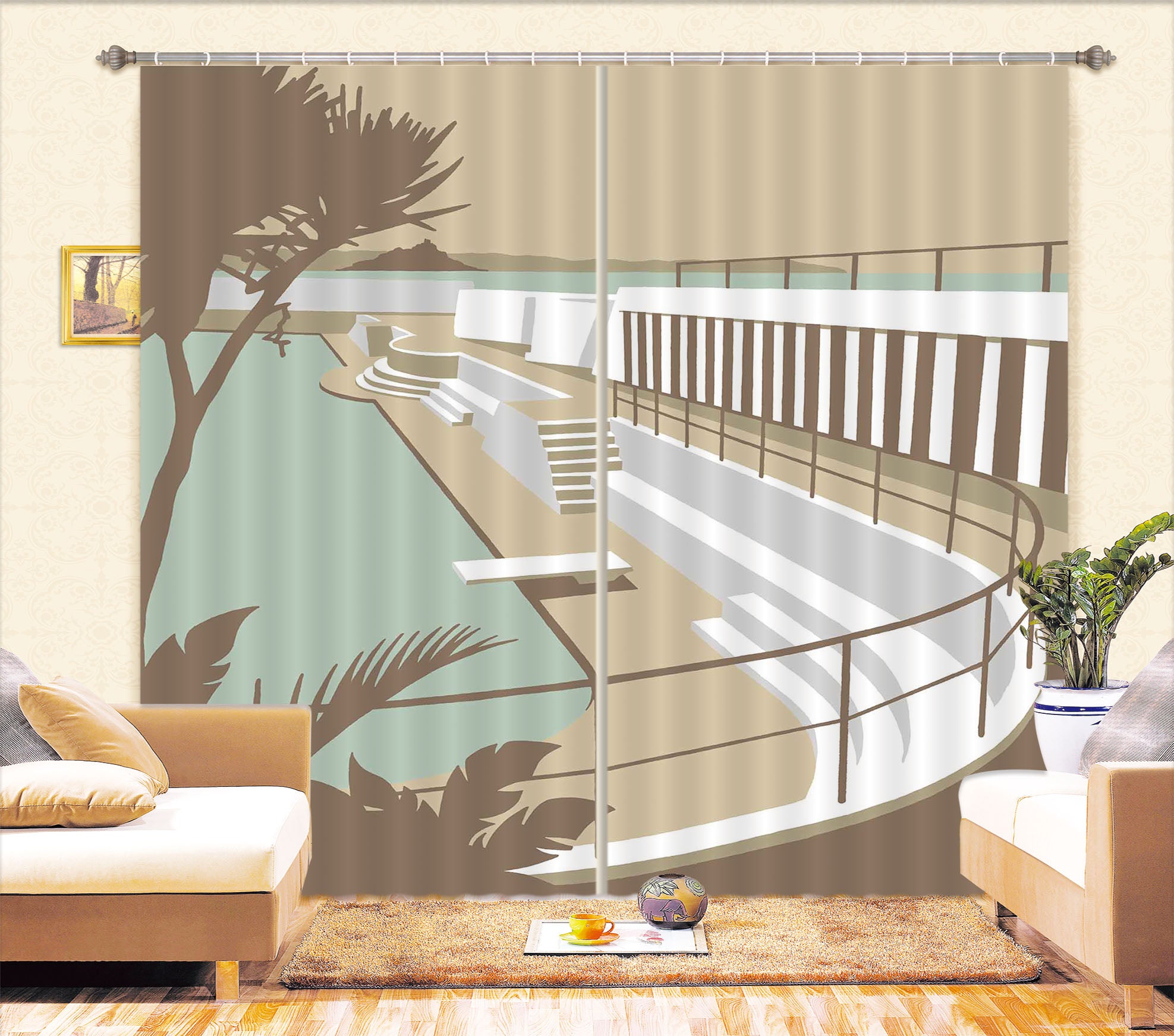 3D Penzance Pool 128 Steve Read Curtain Curtains Drapes