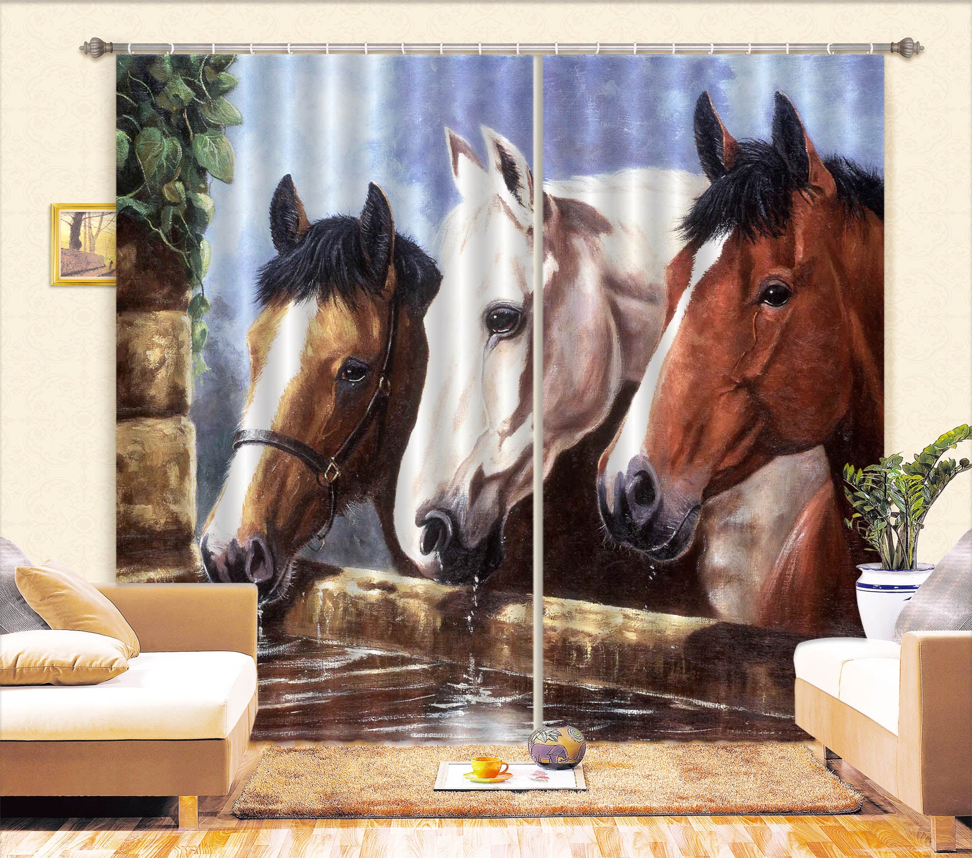 3D Painted Horse 137 Kevin Walsh Curtain Curtains Drapes