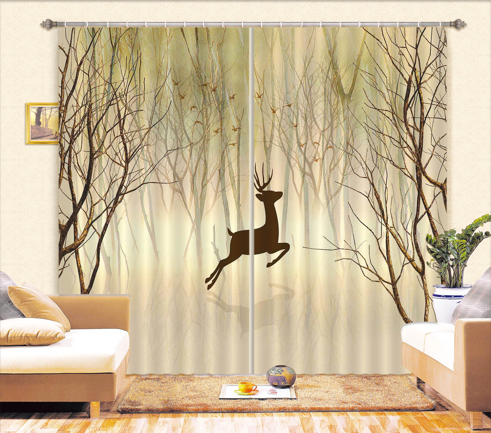 3D Jumping Fawn 739 Curtains Drapes