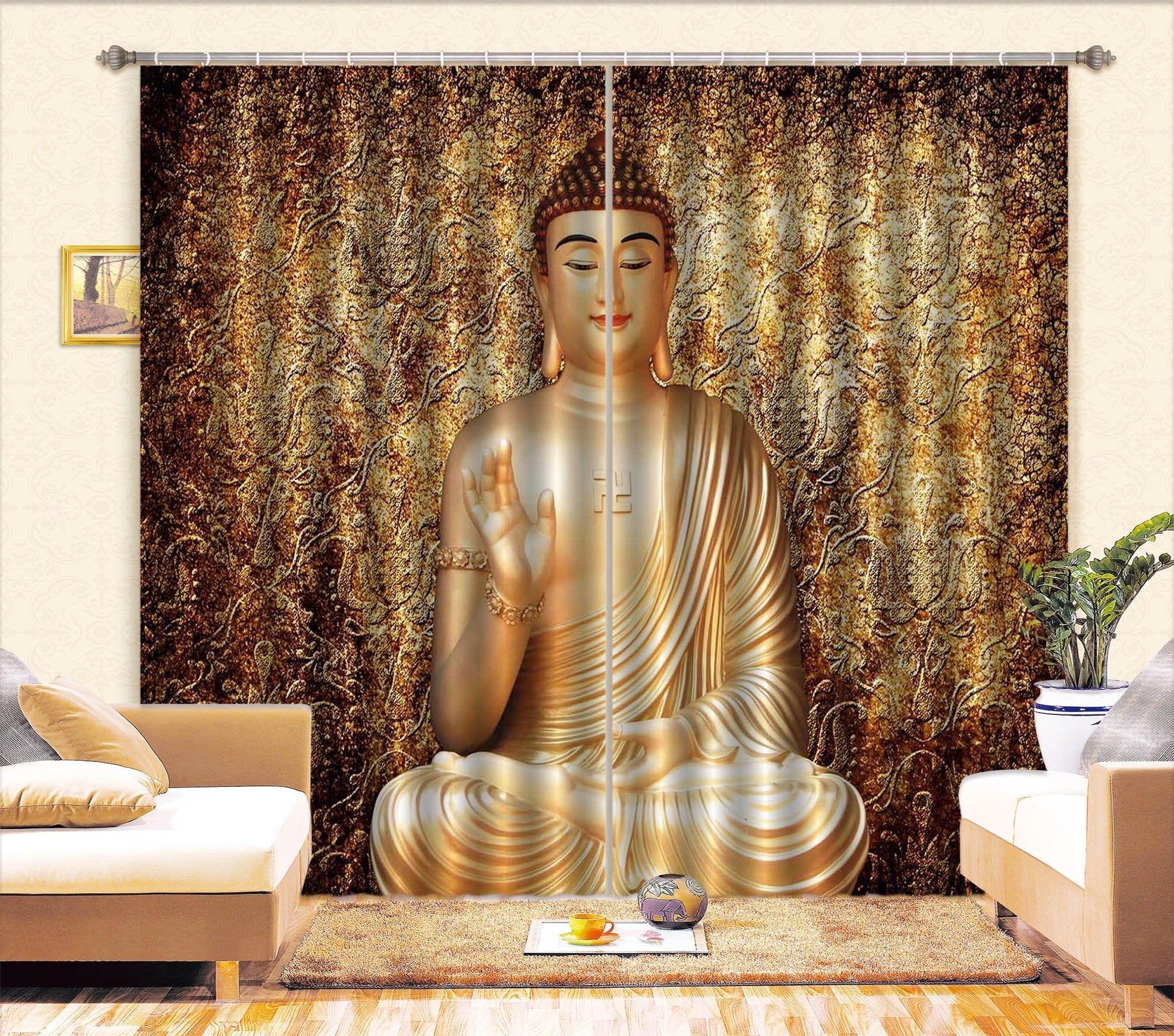 3D Buddha Meditating 061 Curtains Drapes Curtains AJ Creativity Home