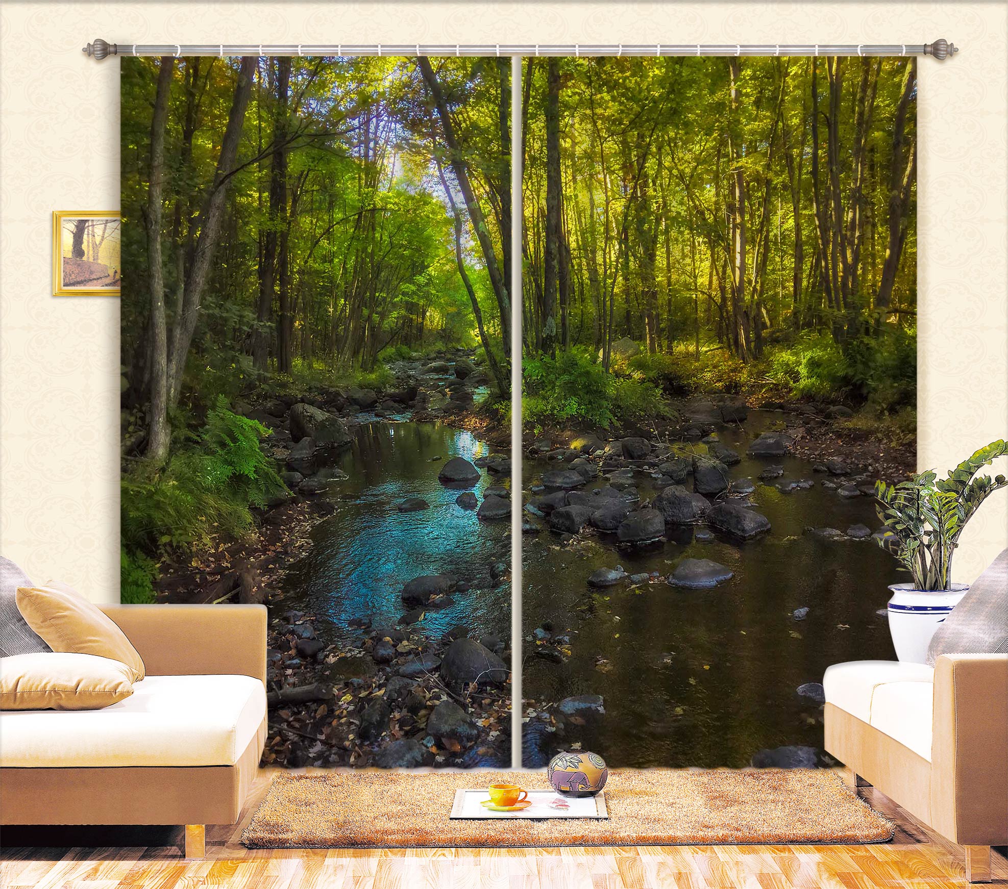 3D Peaceful Stream 015 Jerry LoFaro Curtain Curtains Drapes