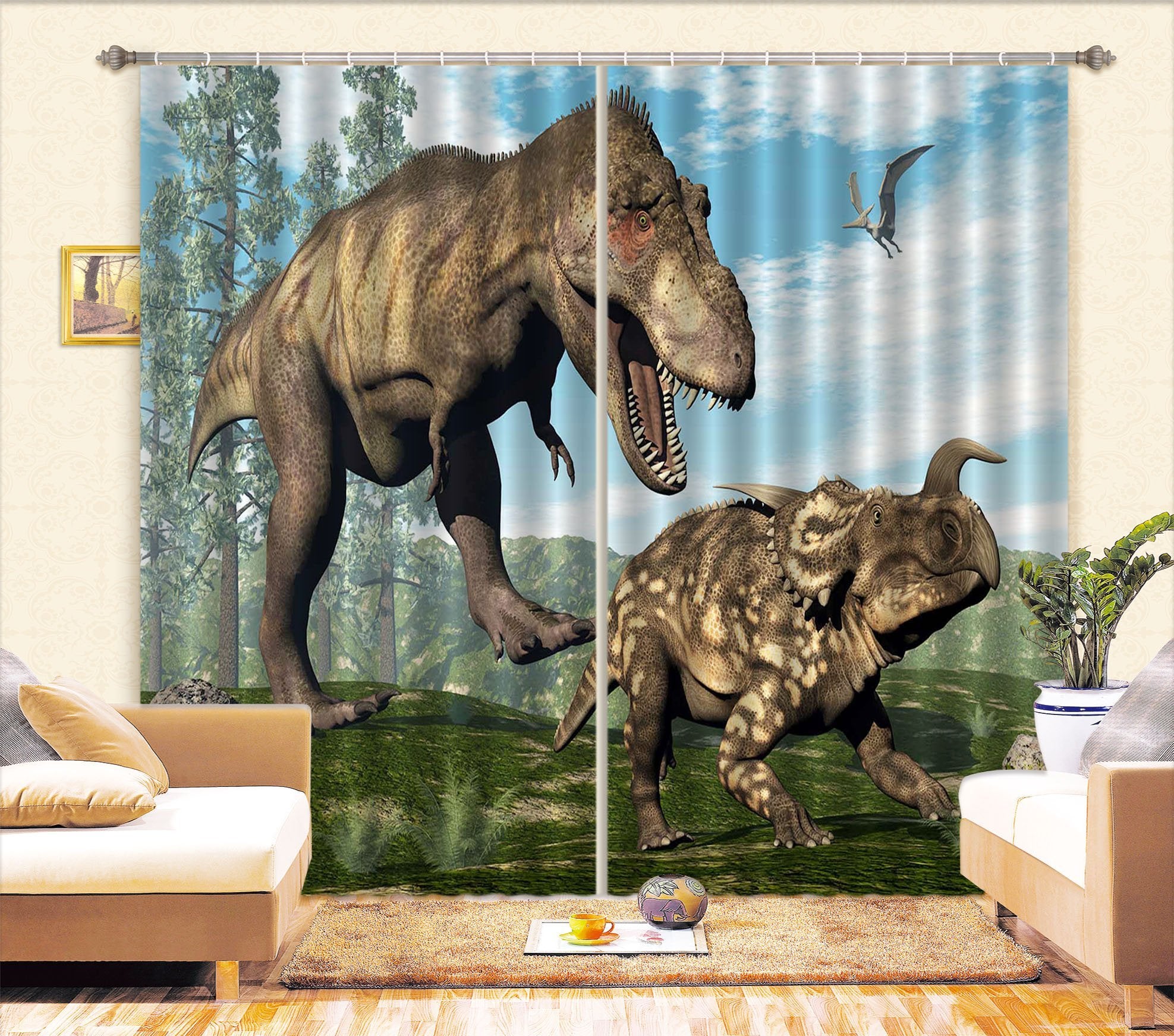 3D Tyrannosaurus Rex 126 Curtains Drapes Curtains AJ Creativity Home