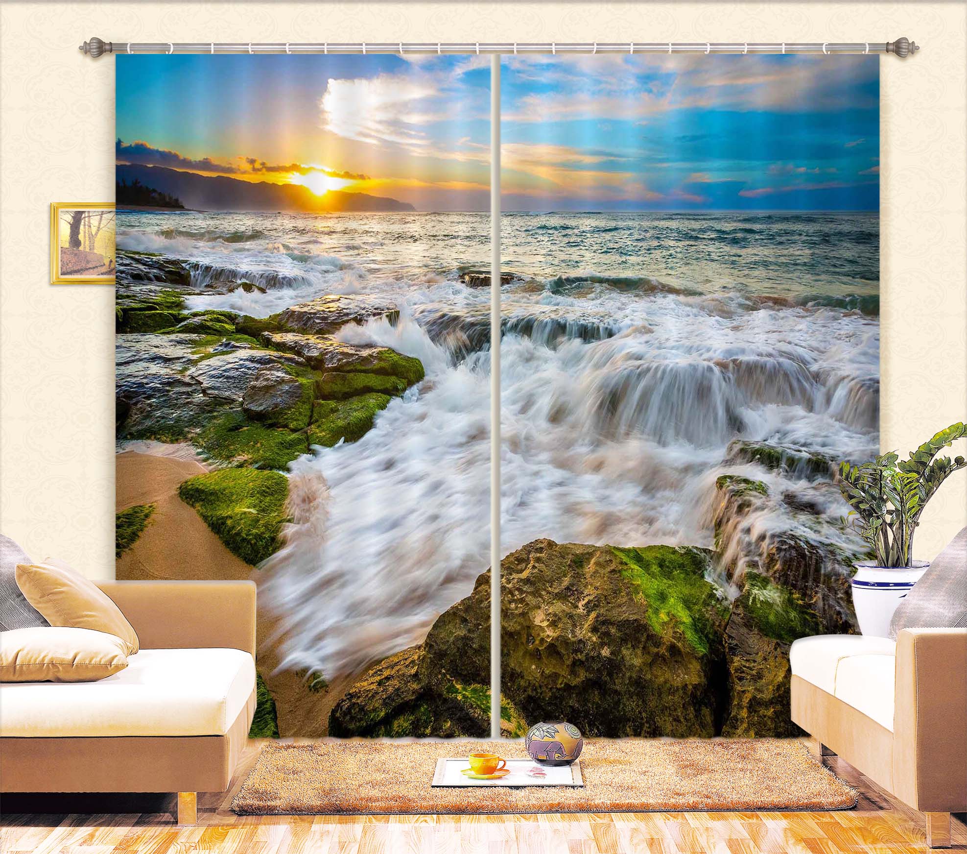 3D Sea Stones 816 Curtains Drapes