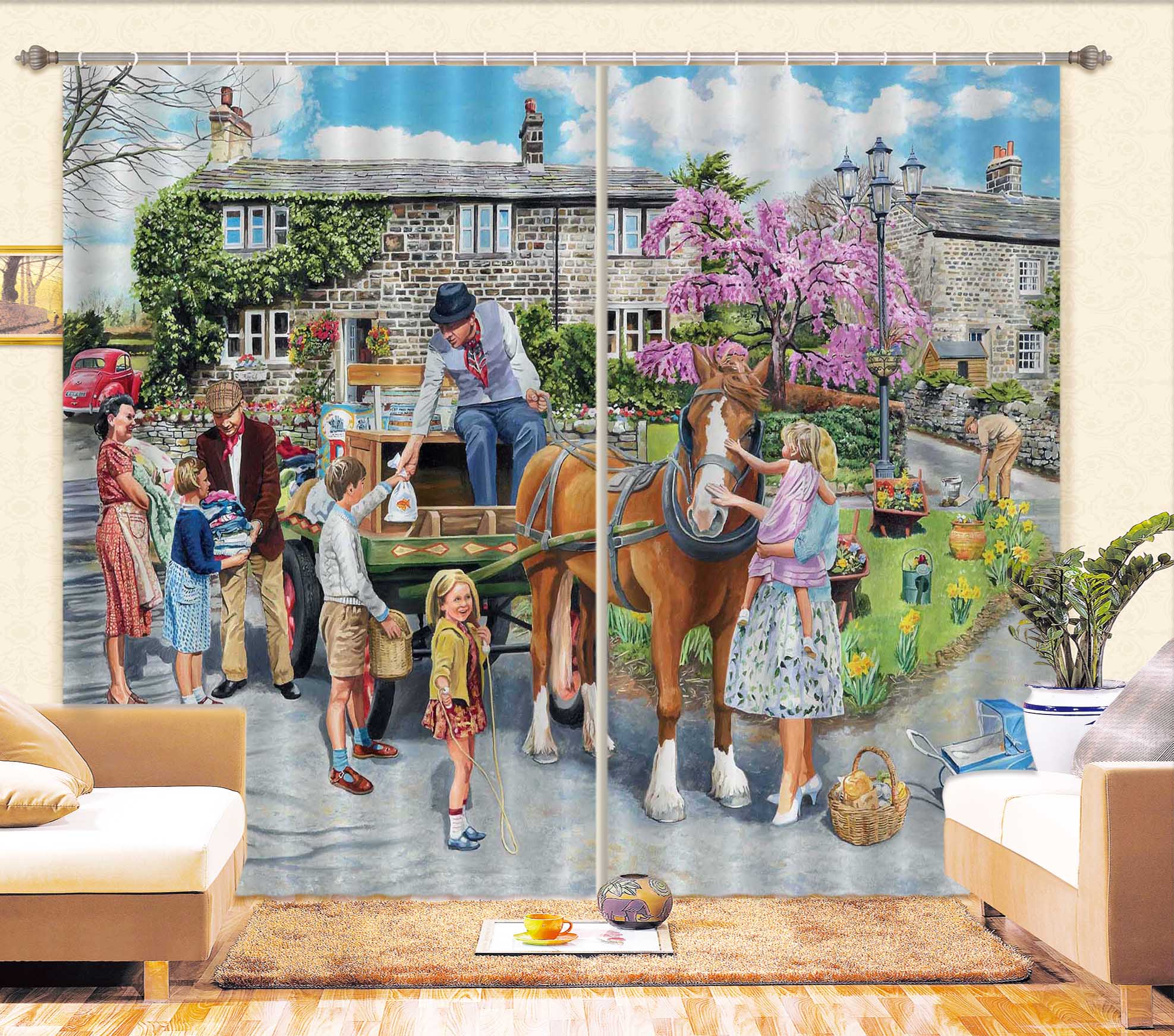 3D Petting The Horse 085 Trevor Mitchell Curtain Curtains Drapes