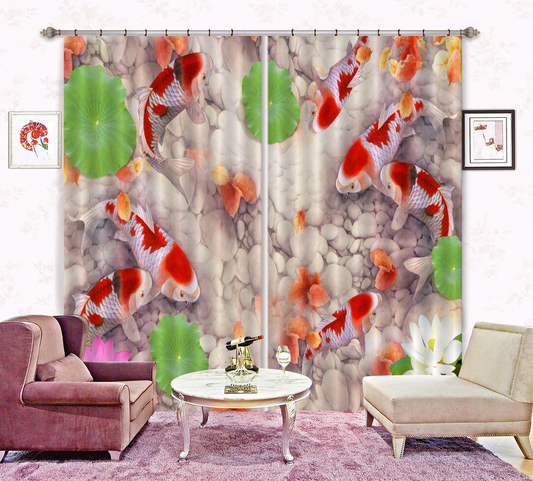 3D Fish Pond Stones 13 Curtains Drapes Wallpaper AJ Wallpaper