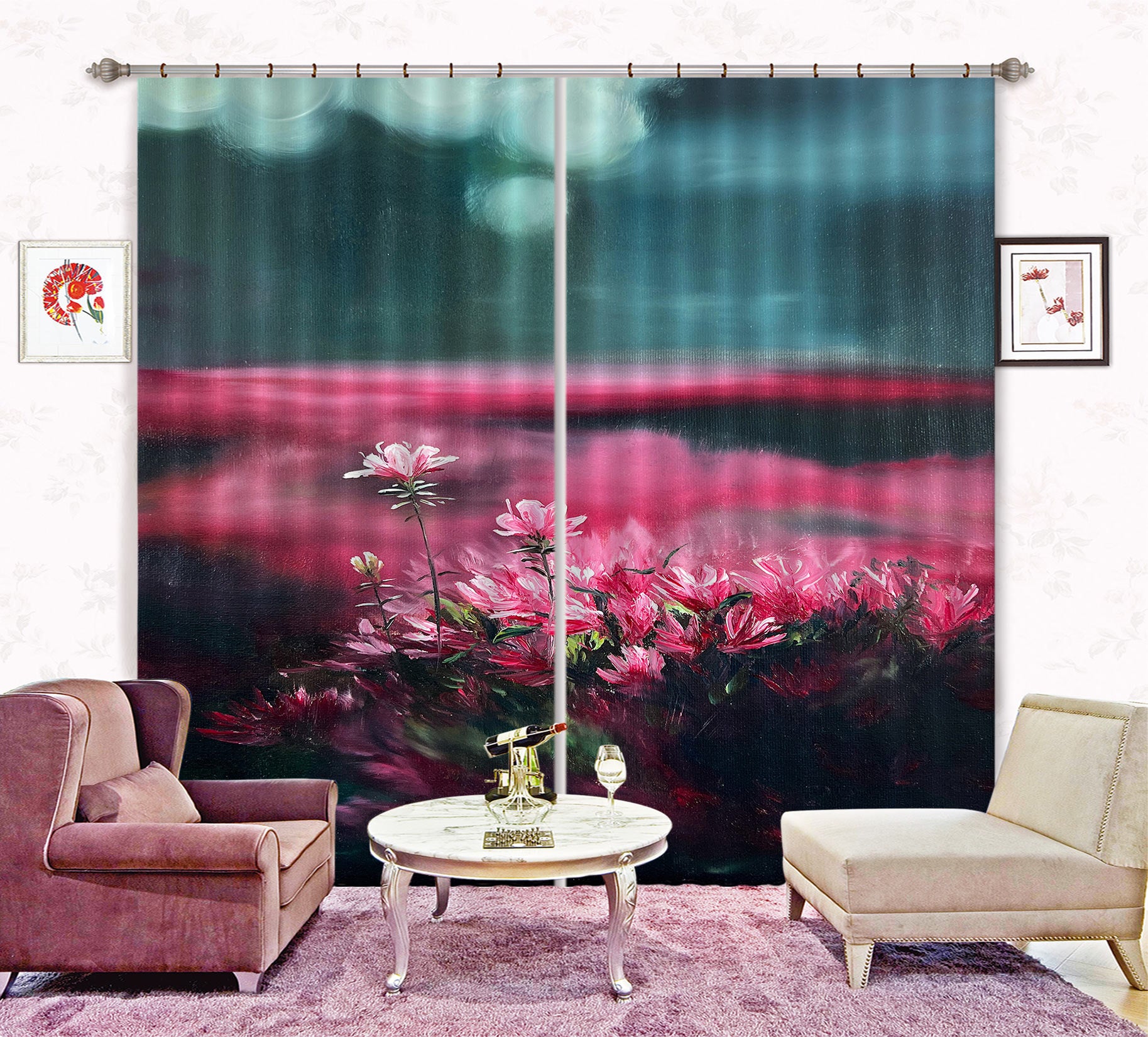 3D Red Small Flower Bush 9756 Marina Zotova Curtain Curtains Drapes