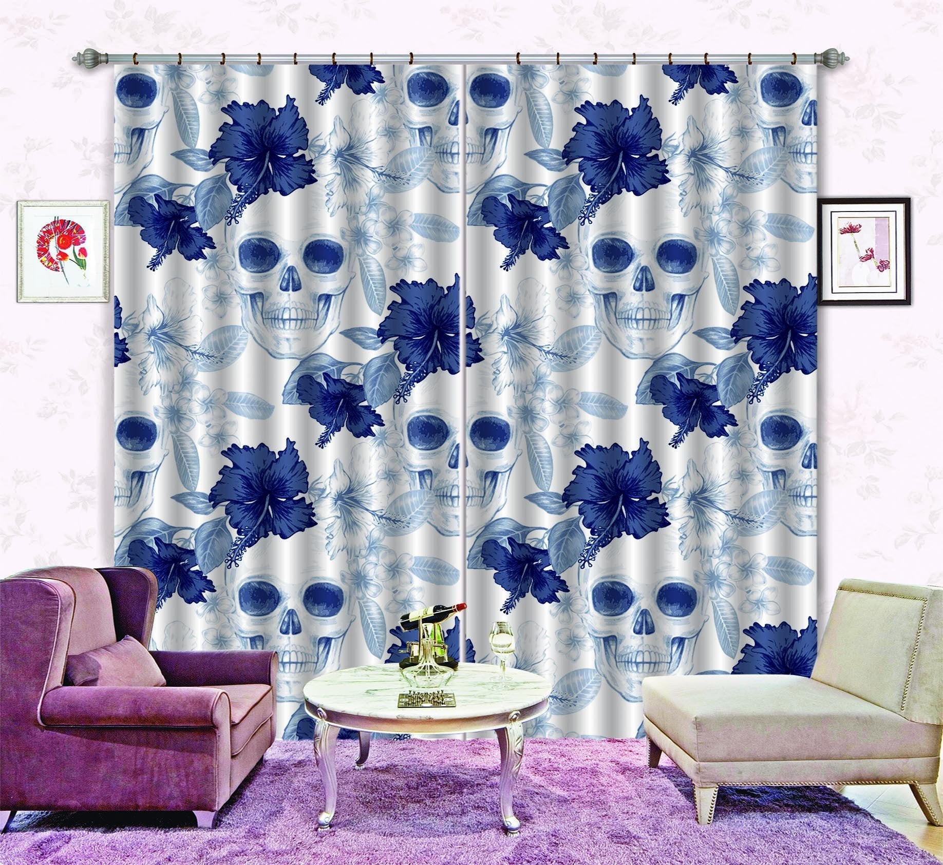 3D Skulls Flowers 573 Curtains Drapes Wallpaper AJ Wallpaper