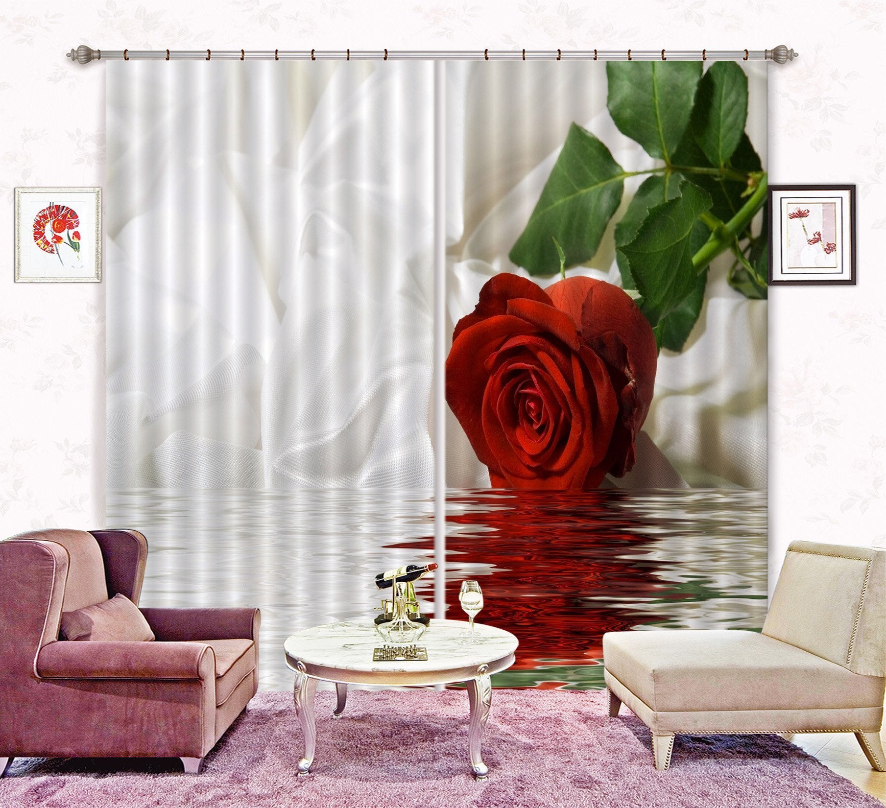 3D Red Rose And Silk 247 Curtains Drapes Wallpaper AJ Wallpaper