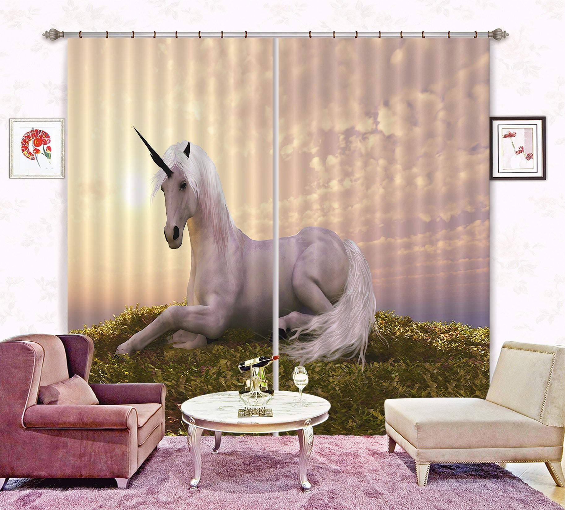 3D Lawn Rest Unicorns 094 Curtains Drapes Curtains AJ Creativity Home