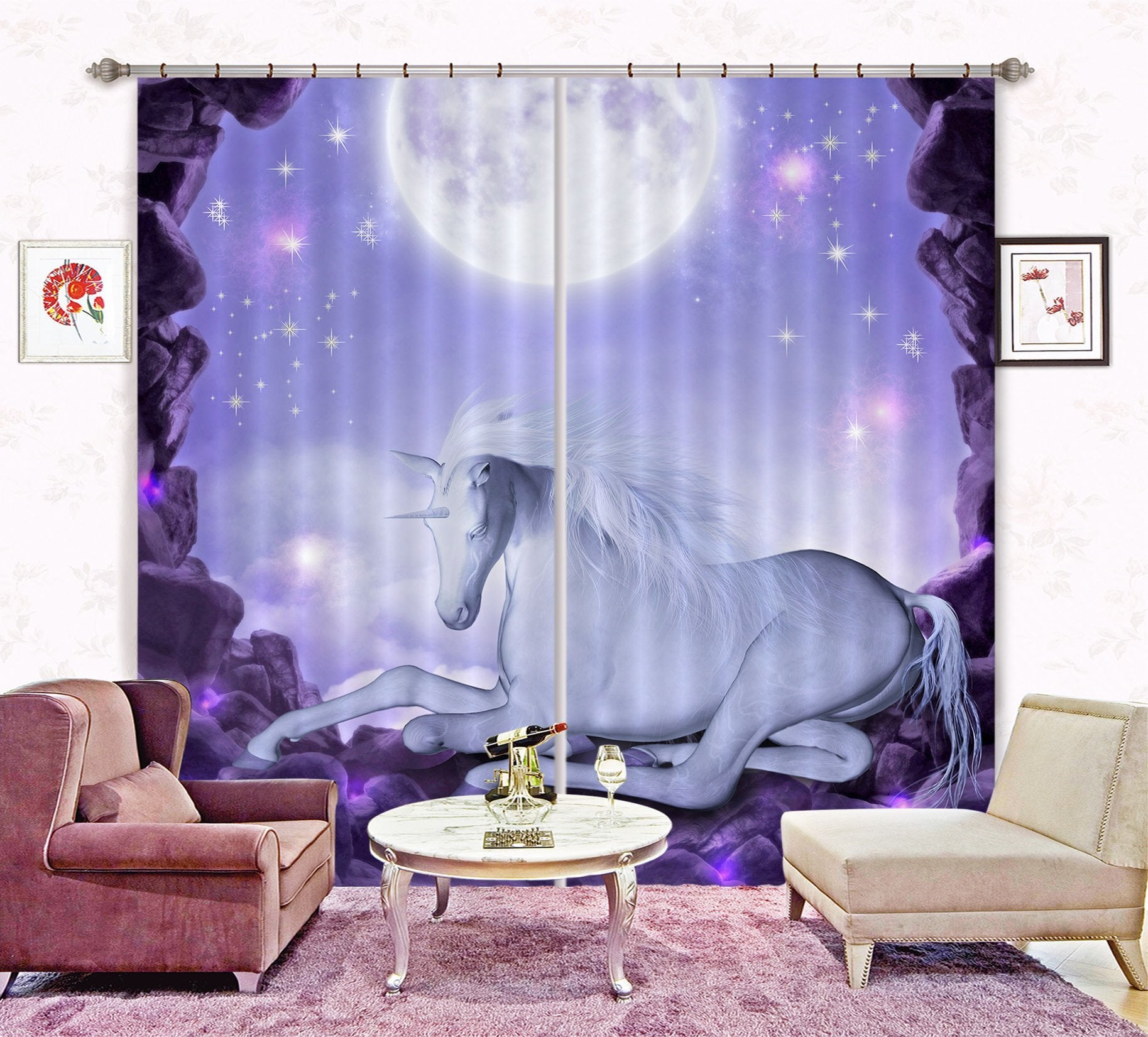 3D Fabulous Unicorns 085 Curtains Drapes Curtains AJ Creativity Home