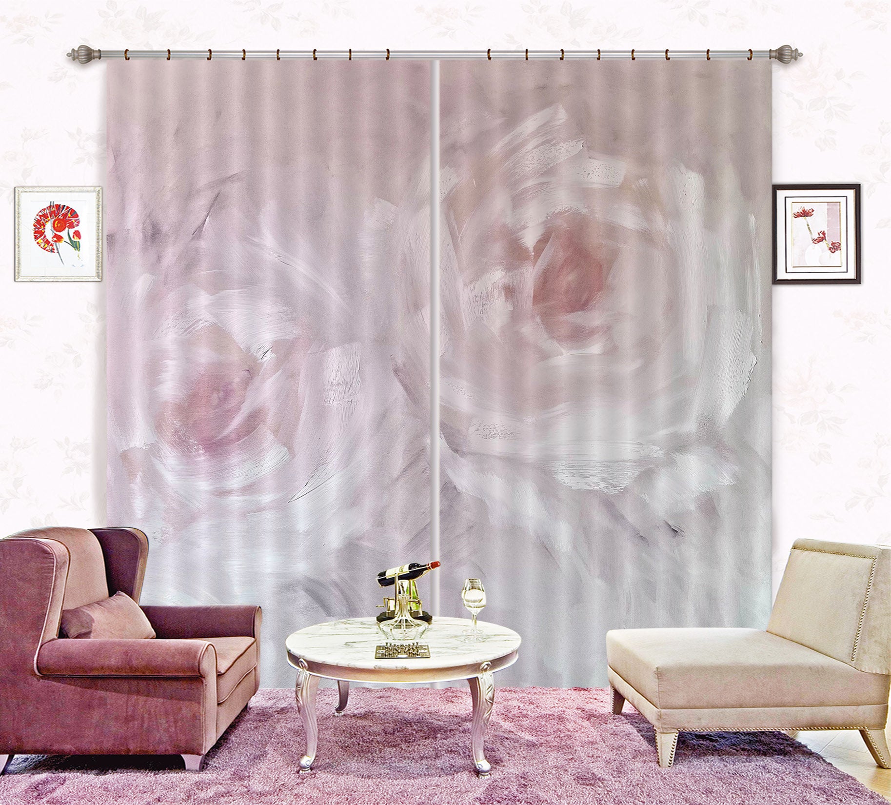3D Light Pink Flowers 3031 Skromova Marina Curtain Curtains Drapes
