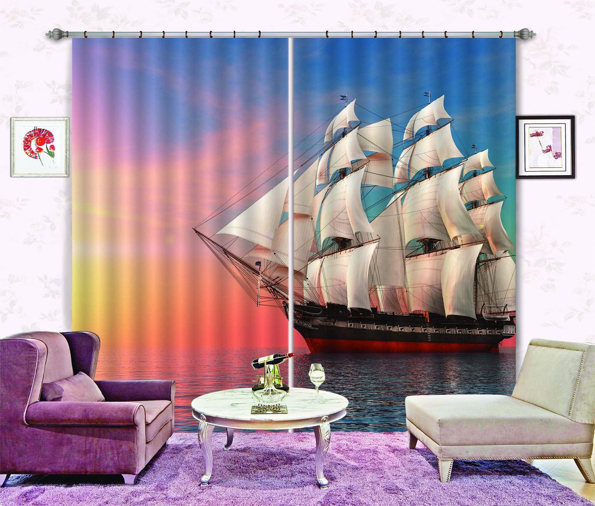3D Sea Sailing Ship 439 Beach Curtains Drapes Wallpaper AJ Wallpaper
