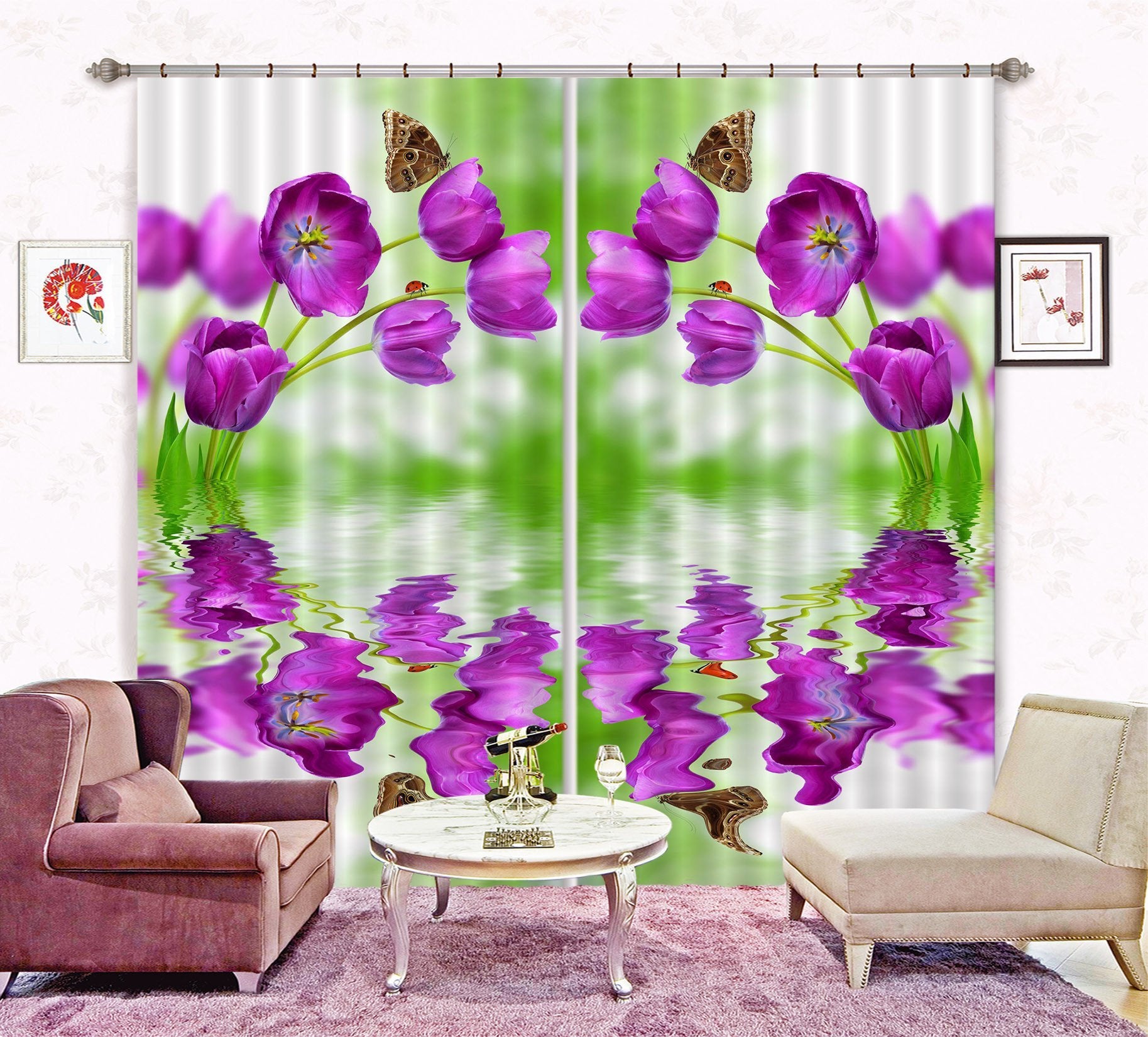 3D Flowers Butterflies Curtains Drapes Wallpaper AJ Wallpaper
