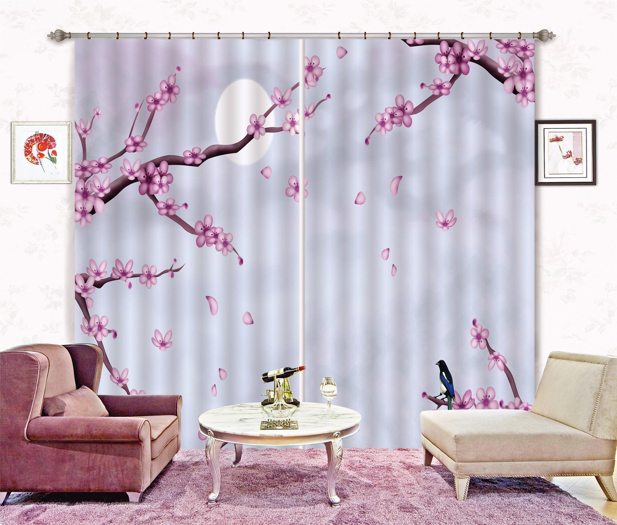 3D Flying Peach Flowers 383 Curtains Drapes Wallpaper AJ Wallpaper