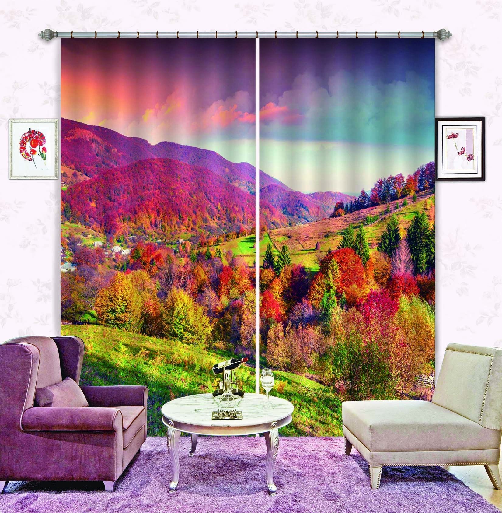 3D Mountain Colorful Trees 767 Curtains Drapes Wallpaper AJ Wallpaper