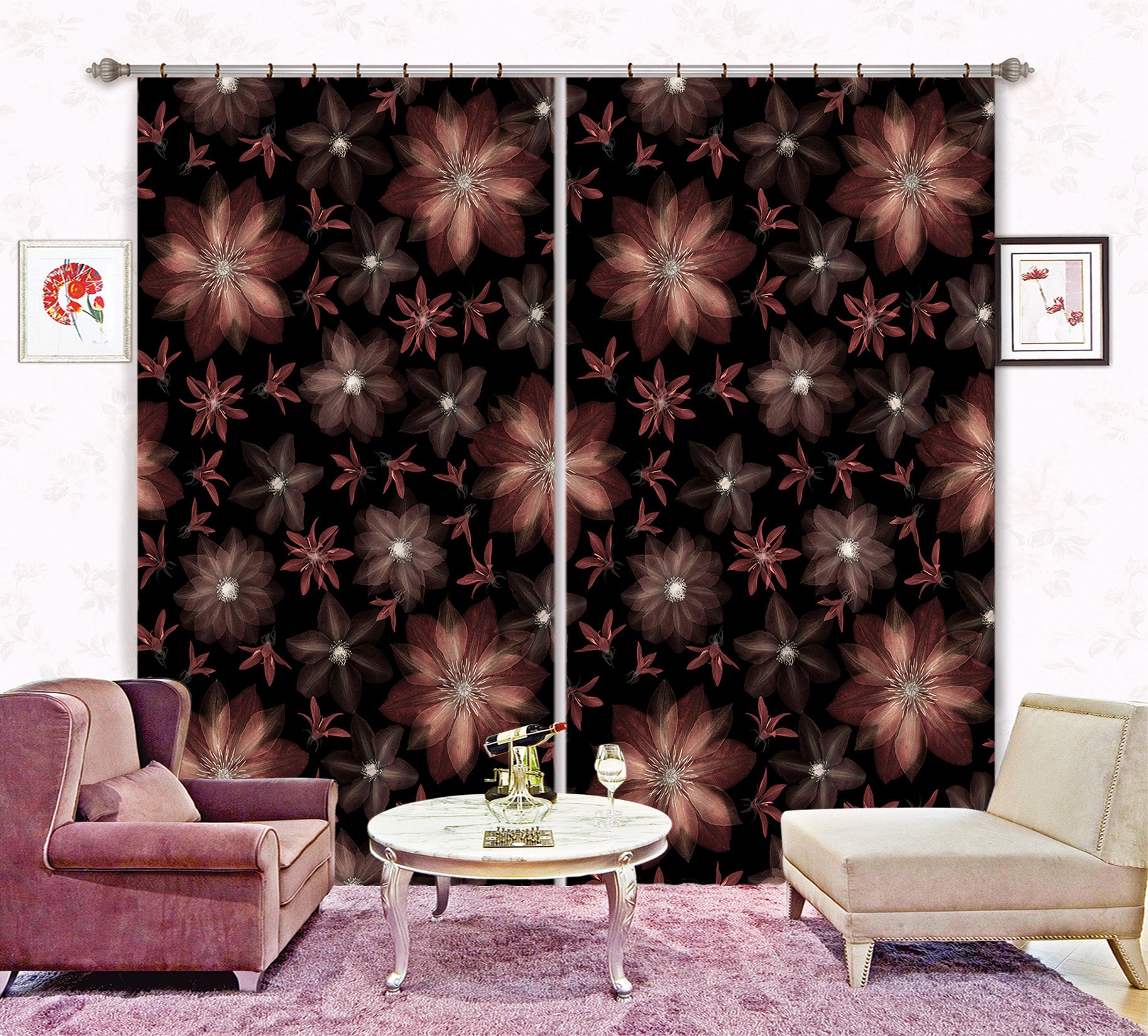 3D Red Flower 100 Assaf Frank Curtain Curtains Drapes