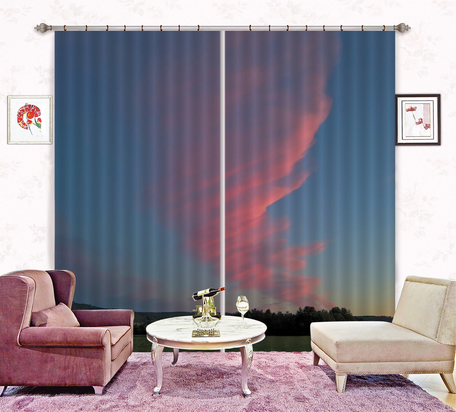 3D Pink Cloud 031 Jerry LoFaro Curtain Curtains Drapes