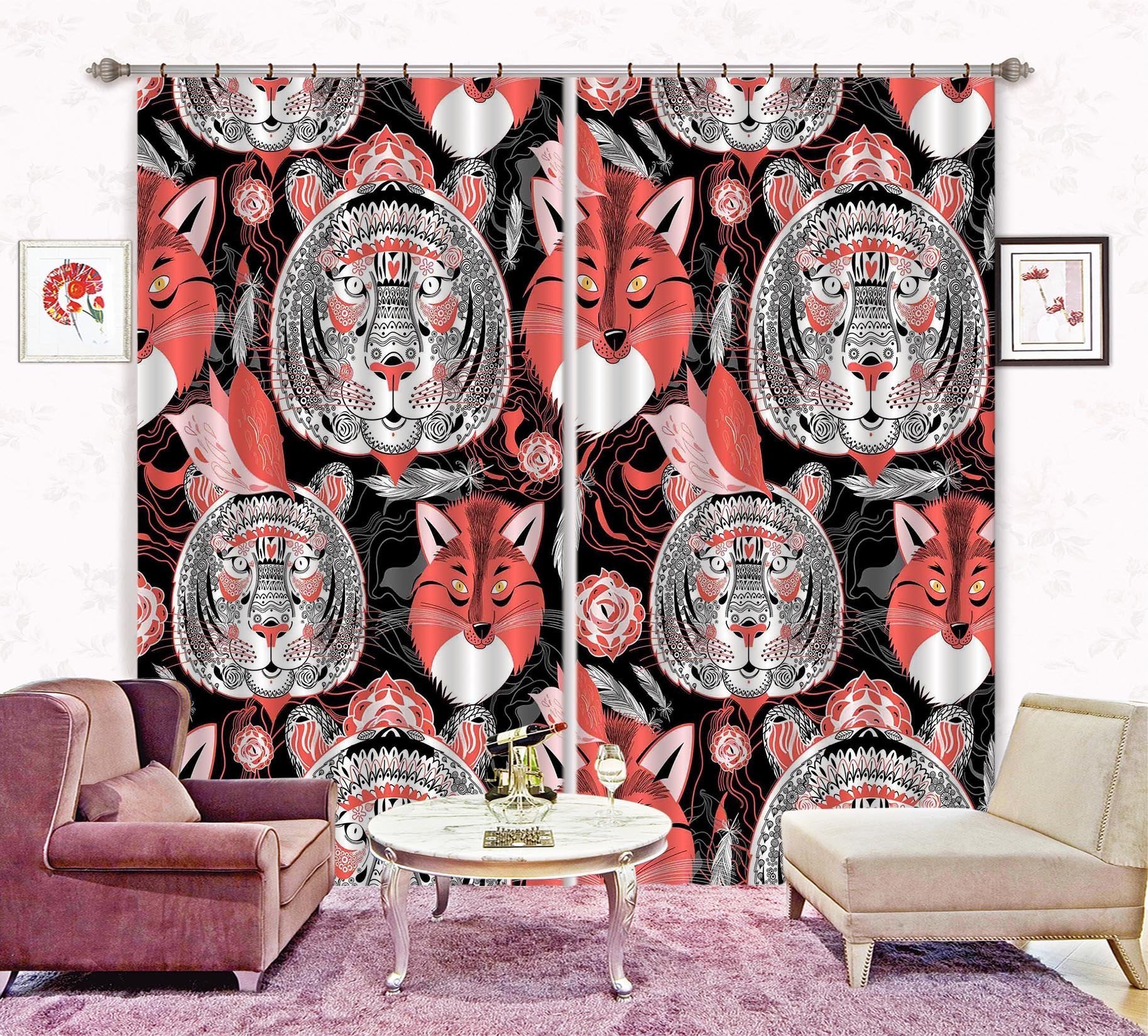 3D Lion And Fox Pattern 2334 Curtains Drapes Wallpaper AJ Wallpaper