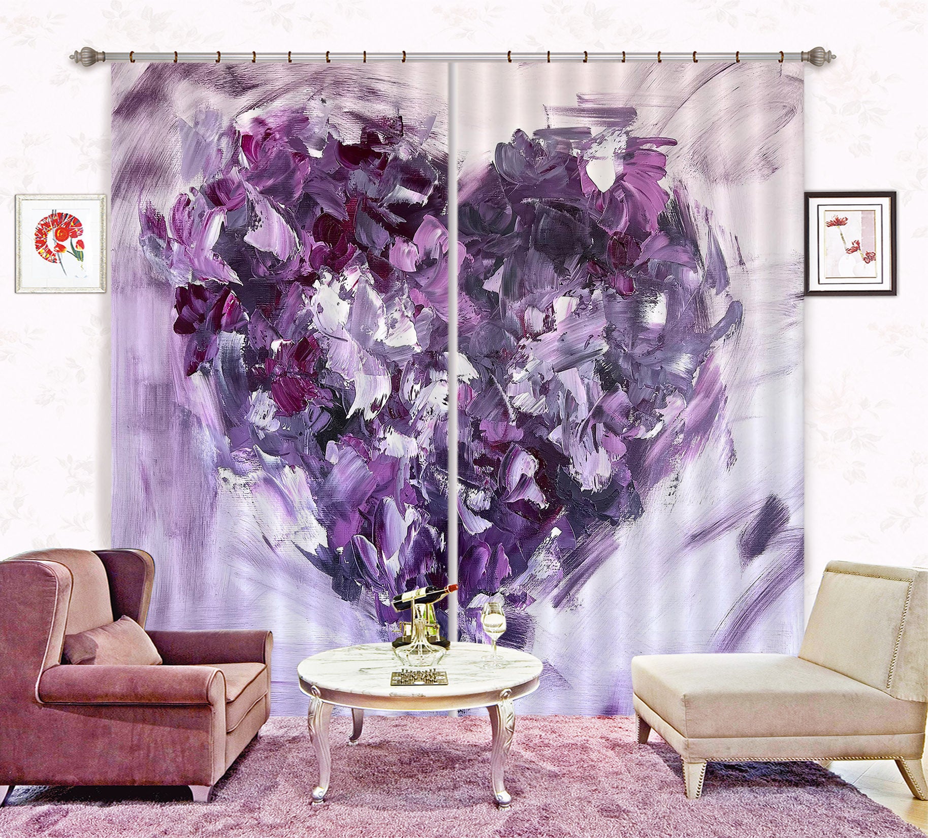 3D Purple Love 3011 Skromova Marina Curtain Curtains Drapes