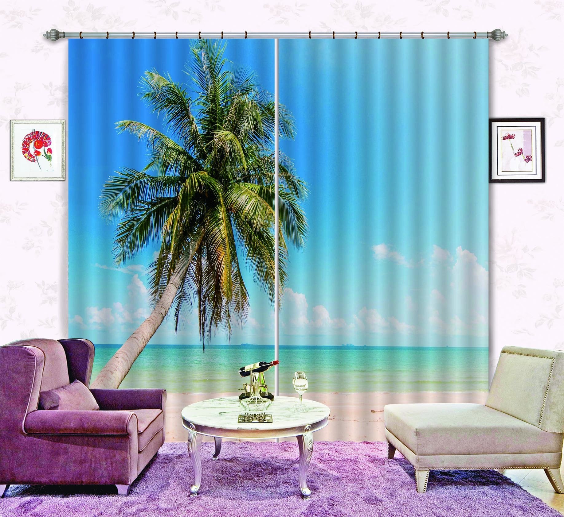3D Vast Sea Beach Tree 649 Curtains Drapes Wallpaper AJ Wallpaper