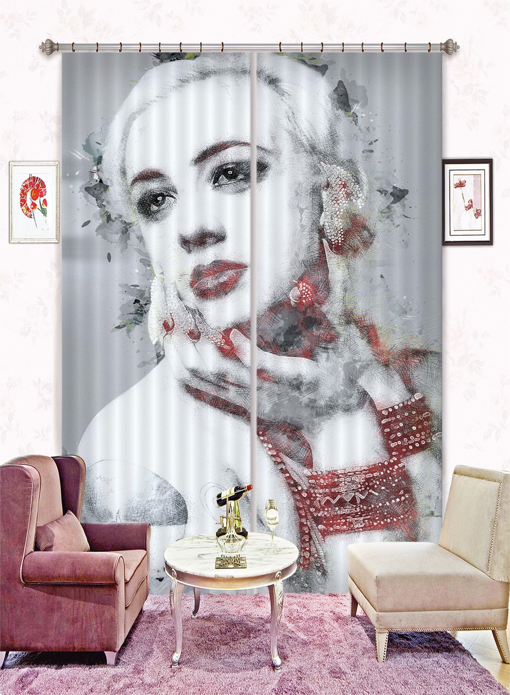 3D Elegant Woman 102 Curtains Drapes Wallpaper AJ Wallpaper