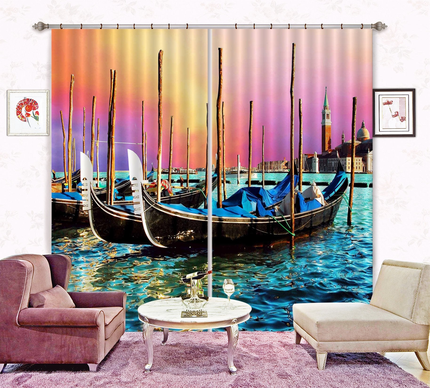 3D Venice Boats 2375 Curtains Drapes Wallpaper AJ Wallpaper