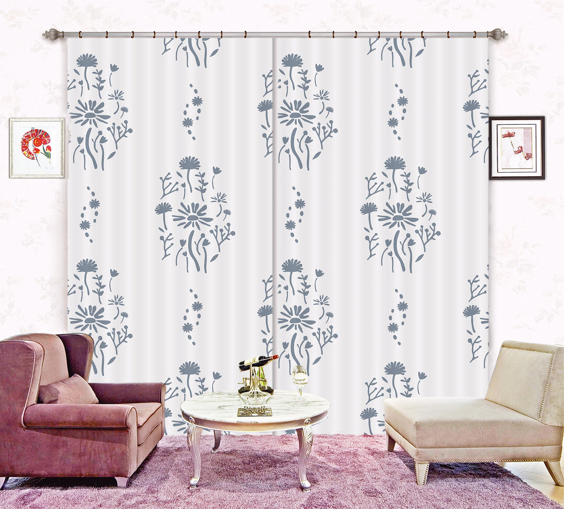 3D Flower Pattern 041 Jillian Helvey Curtain Curtains Drapes