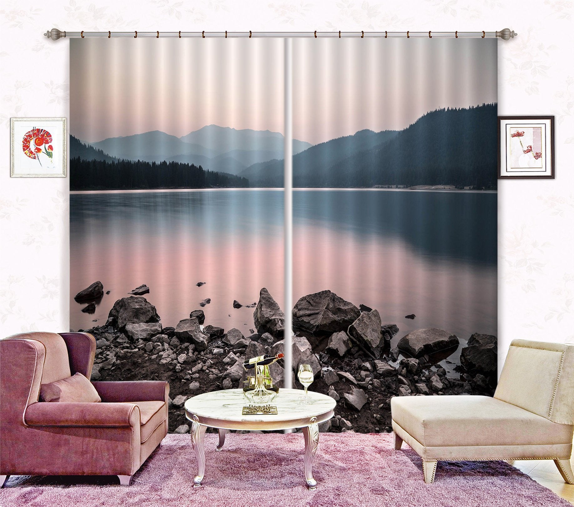 3D Peaceful Lake Scenery 224 Curtains Drapes Wallpaper AJ Wallpaper