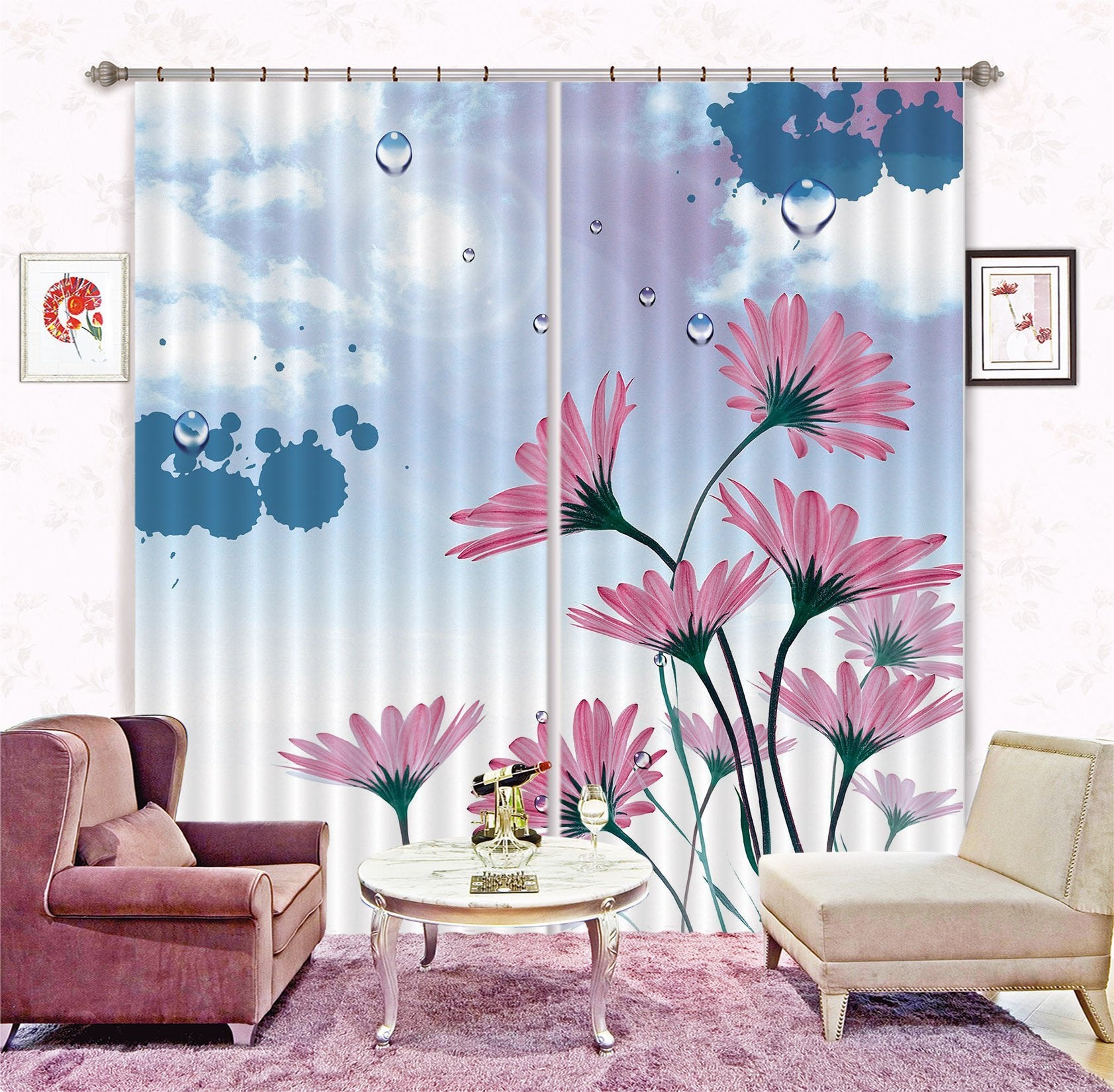 3D Flowers Drops 200 Curtains Drapes Wallpaper AJ Wallpaper