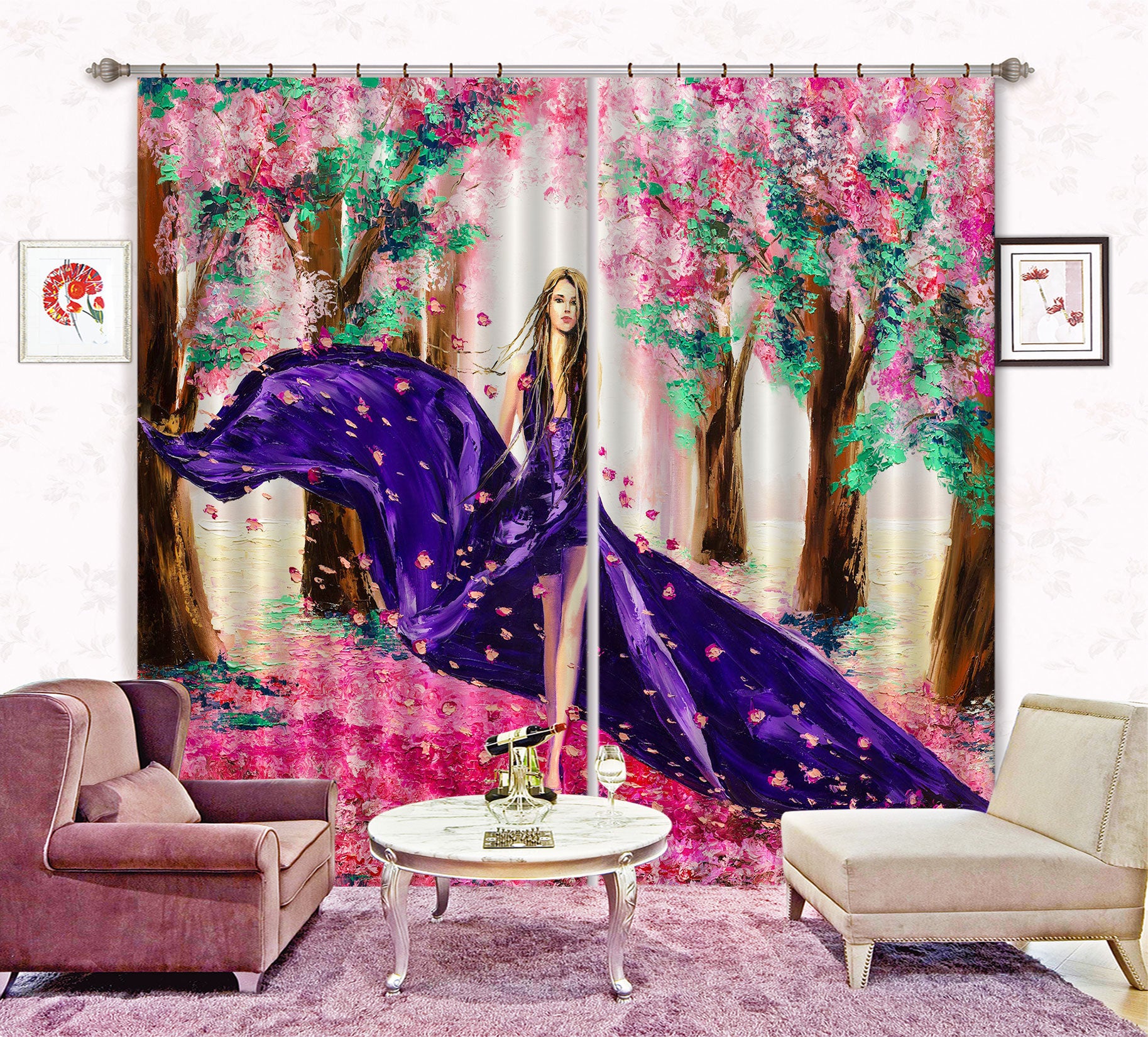 3D Cherry Blossoms 030 Curtains Drapes