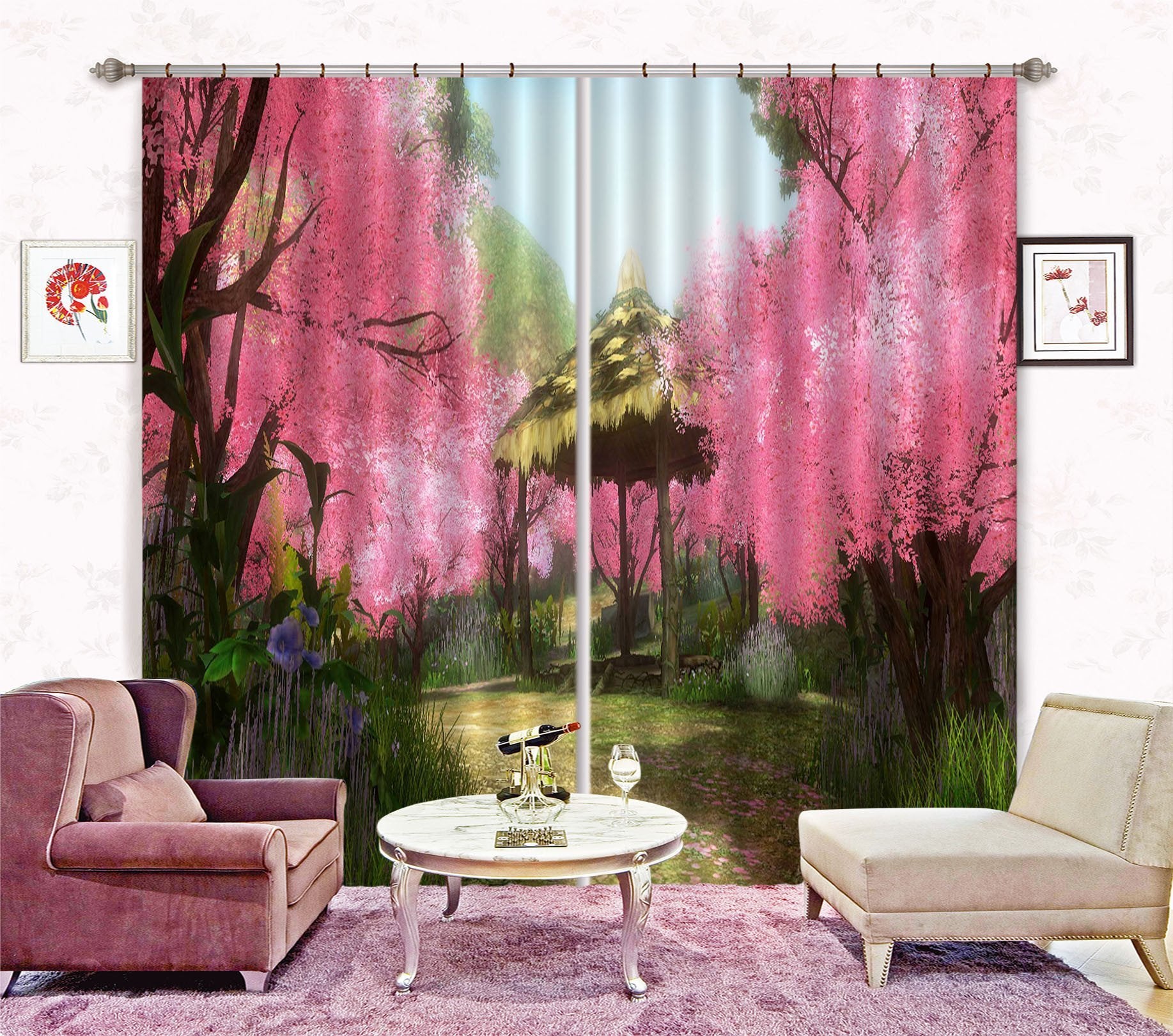 3D Pavilion Red Trees 291 Curtains Drapes Wallpaper AJ Wallpaper