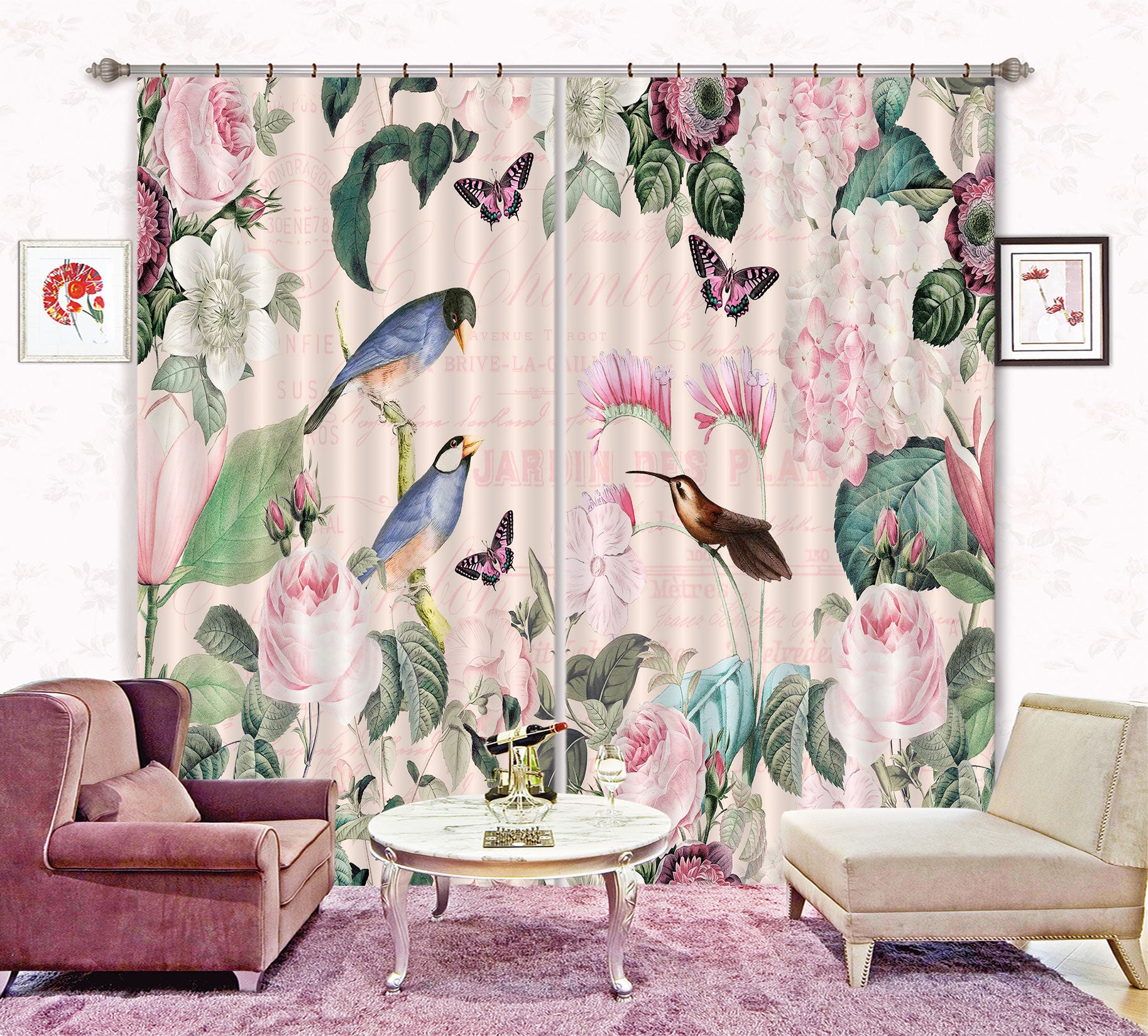 3D Magpie Rose 018 Andrea haase Curtain Curtains Drapes
