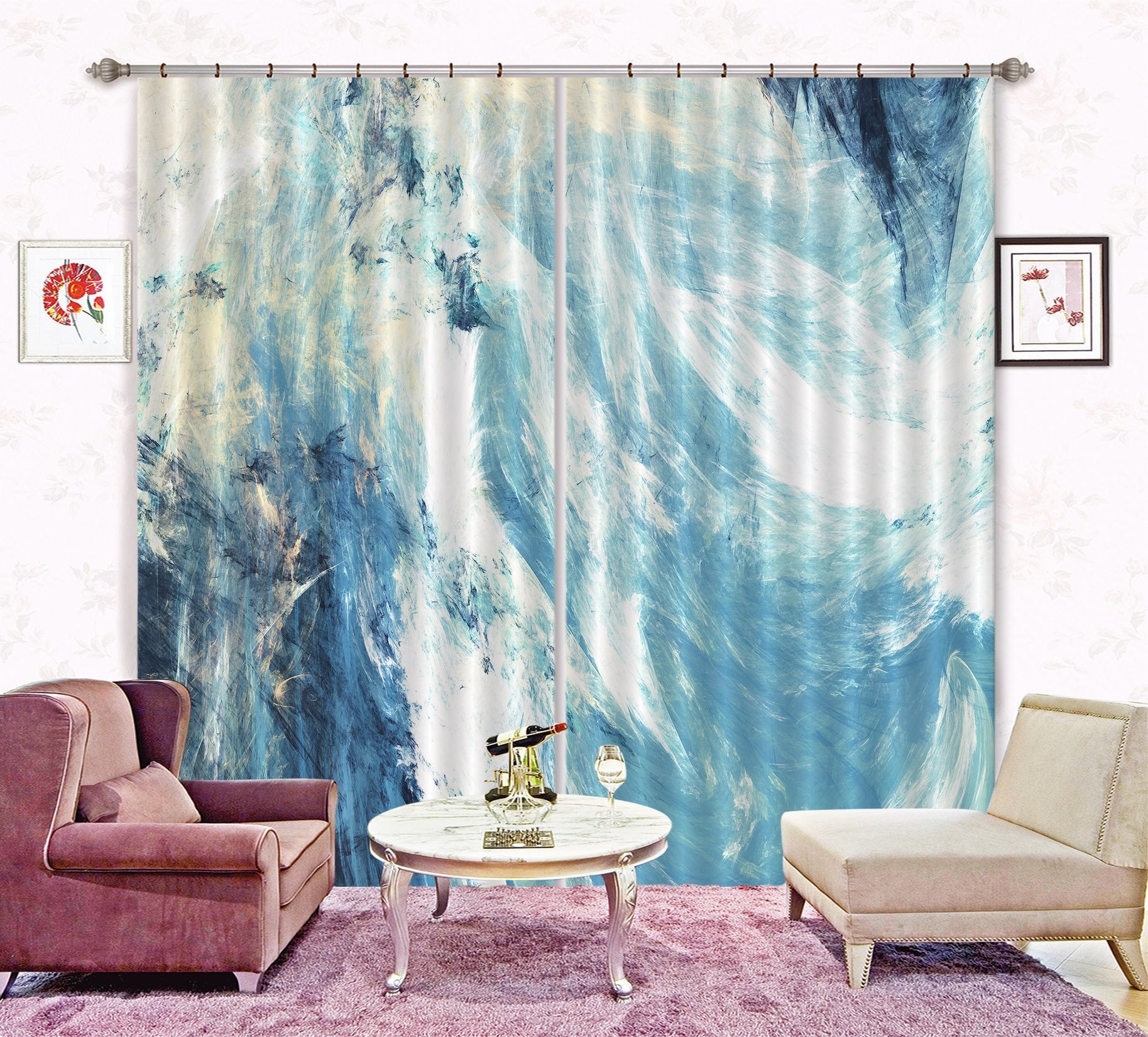 3D Light Blue Scratches 12 Curtains Drapes Curtains AJ Creativity Home