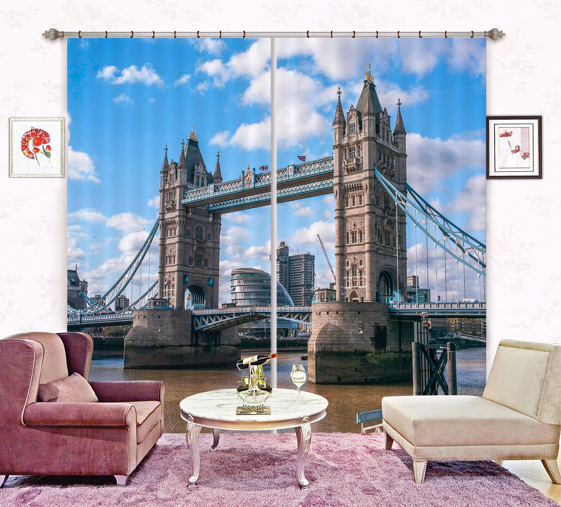 3D River Bridge 202 Assaf Frank Curtain Curtains Drapes