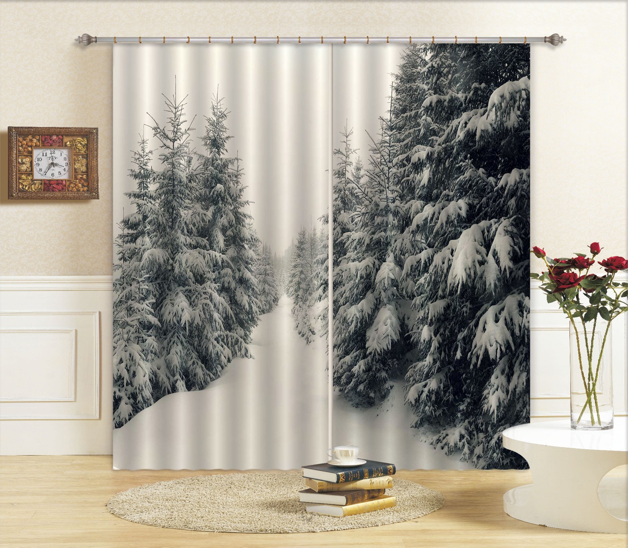 3D Snow Covered Forest 673 Curtains Drapes Wallpaper AJ Wallpaper