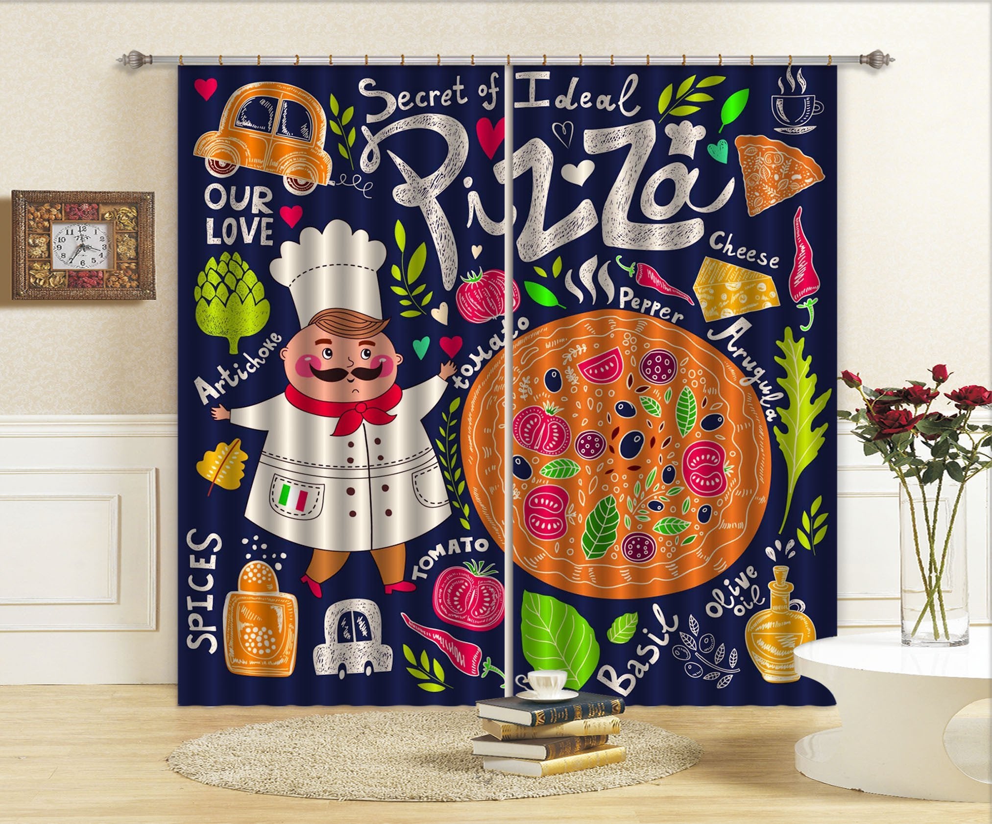 3D Chef Pizza Pattern Curtains Drapes Wallpaper AJ Wallpaper