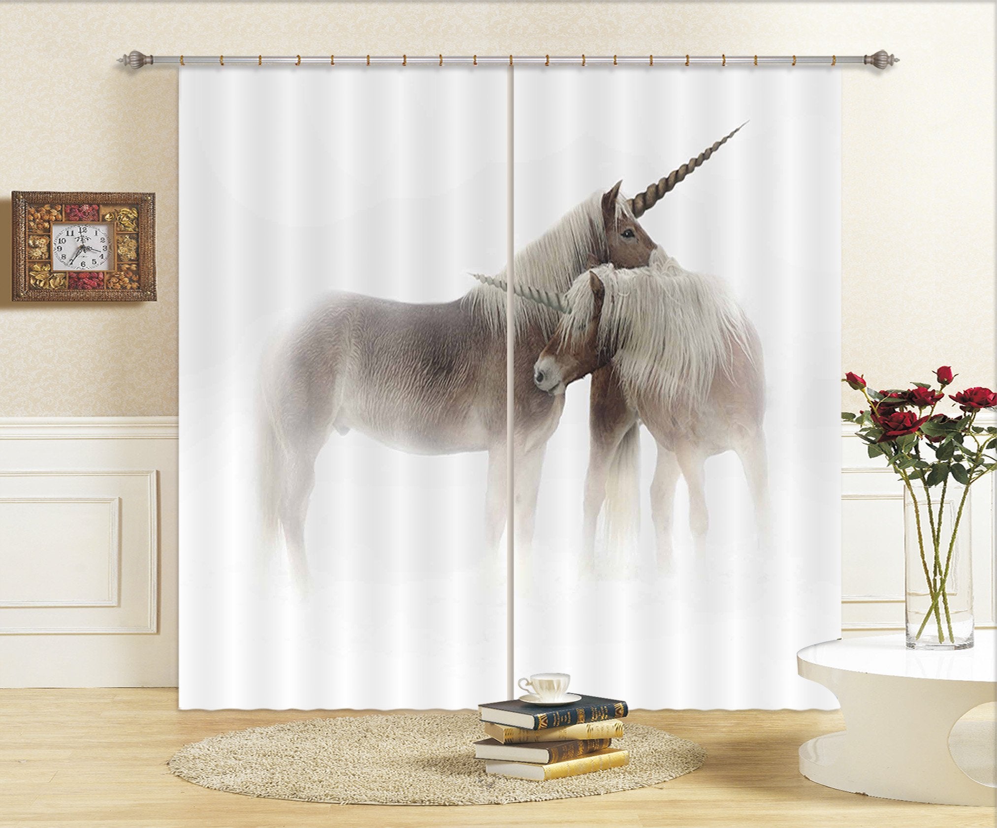 3D Embrace Unicorns 120 Curtains Drapes Curtains AJ Creativity Home