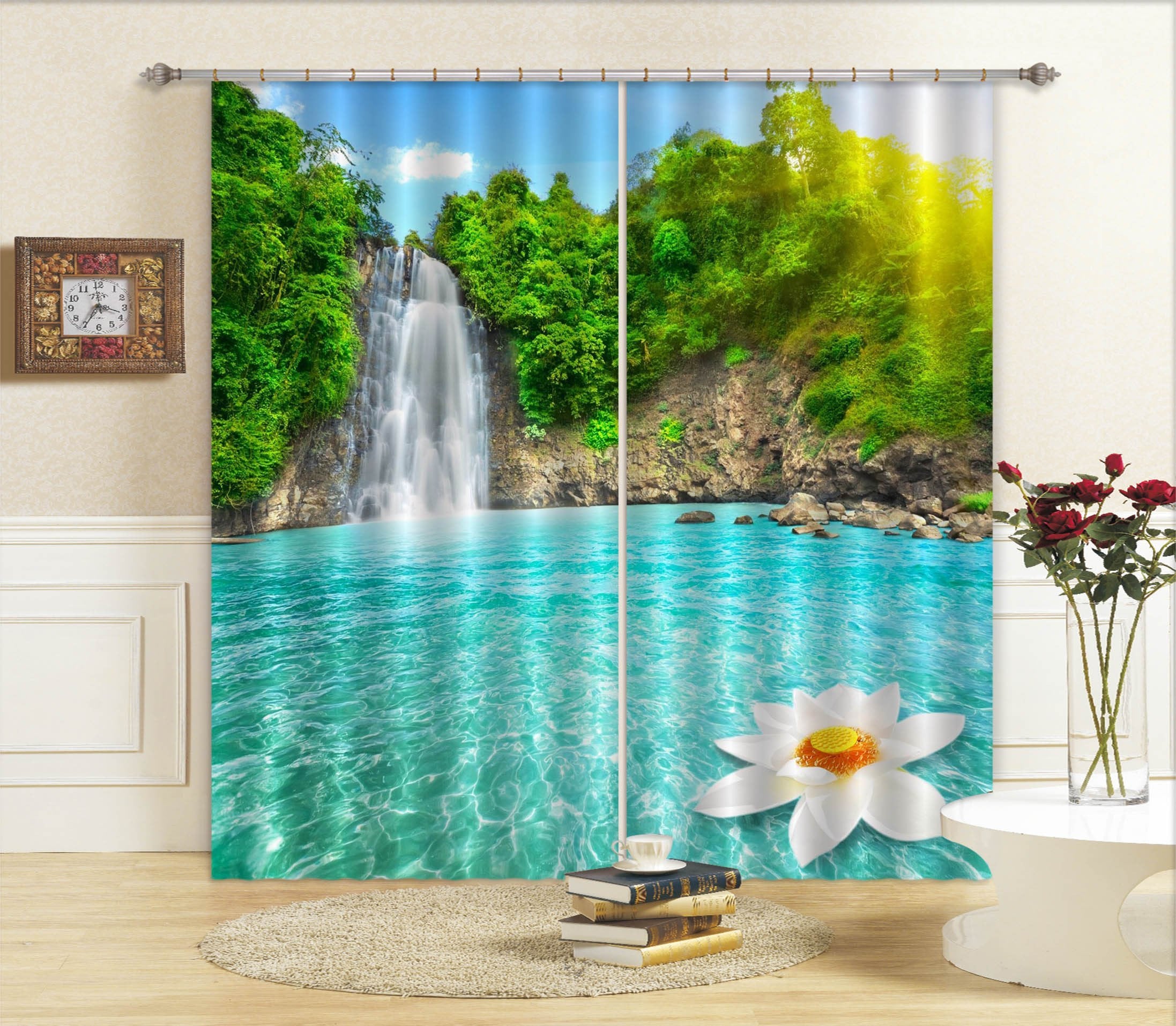 3D Lake Waterfall 819 Curtains Drapes Wallpaper AJ Wallpaper