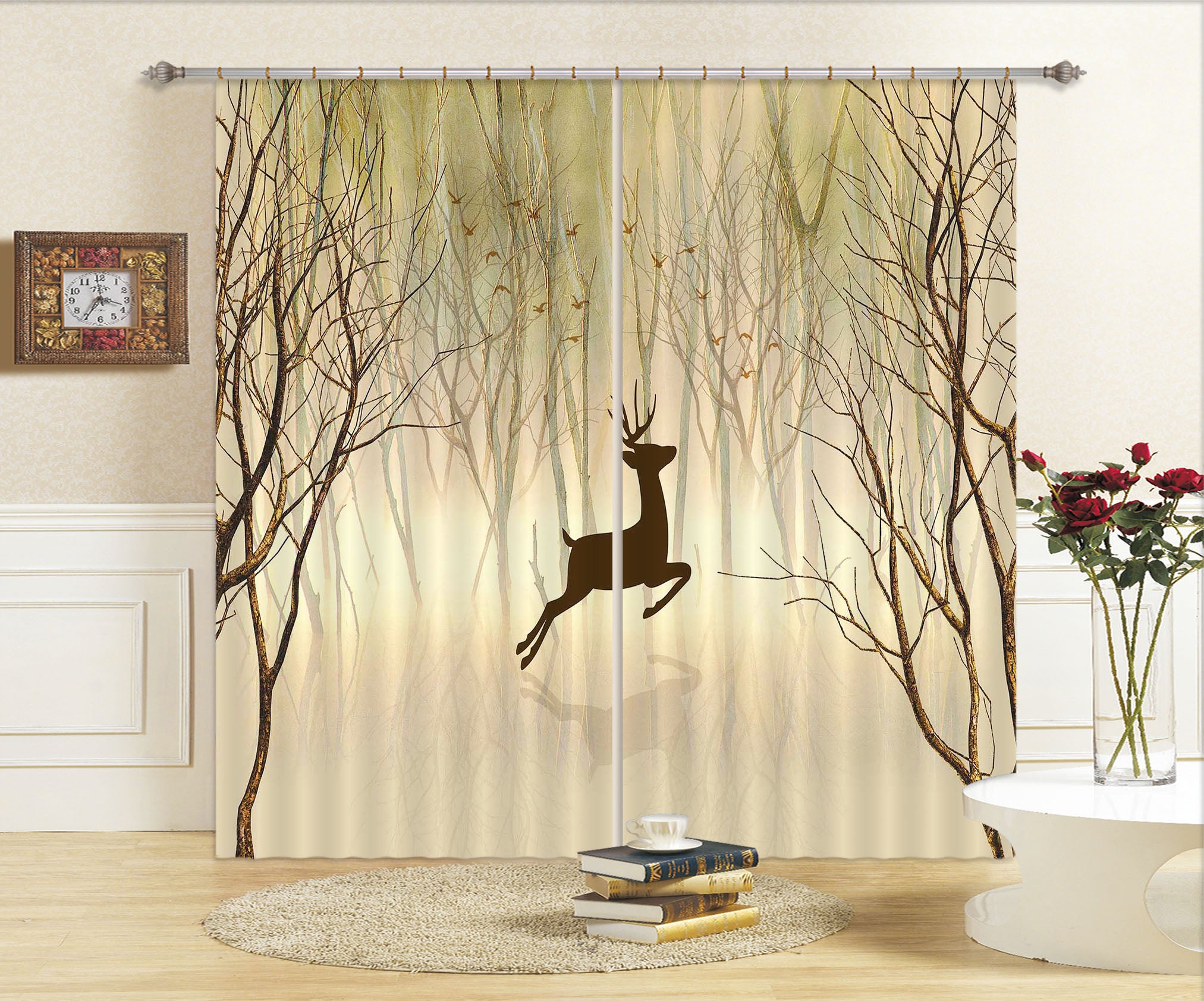 3D Jumping Fawn 739 Curtains Drapes