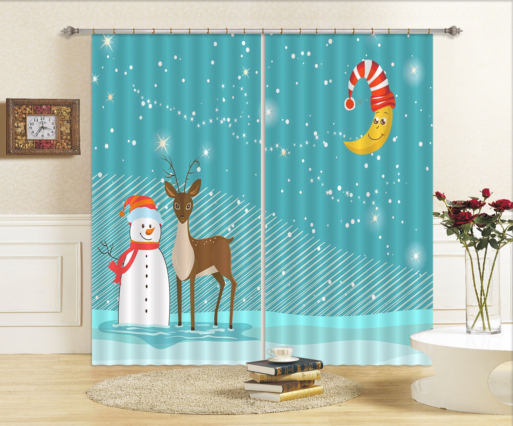 3D Moon Star Deer 62 Curtains Drapes Curtains AJ Creativity Home