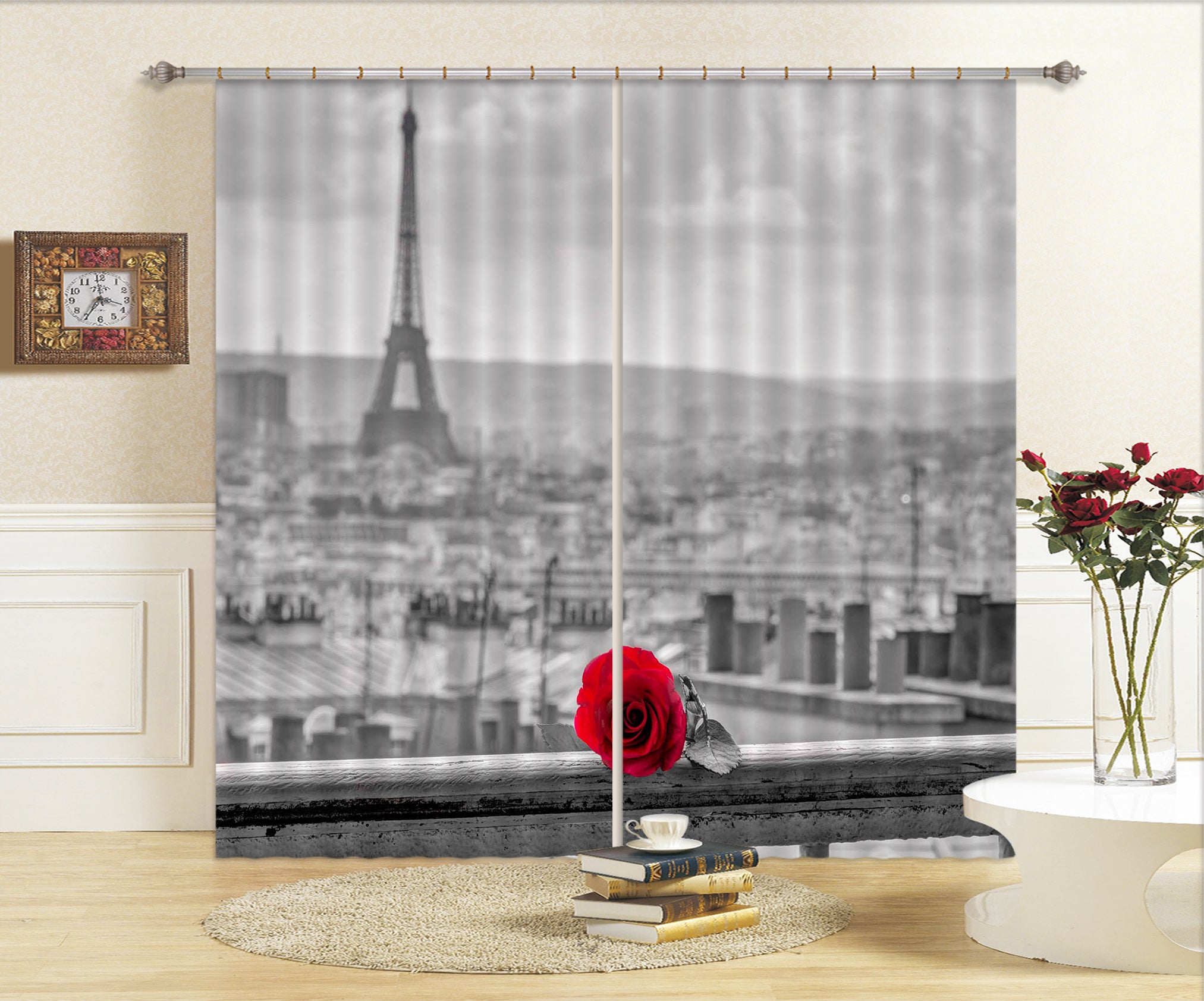 3D Rose Eiffel Tower 026 Assaf Frank Curtain Curtains Drapes