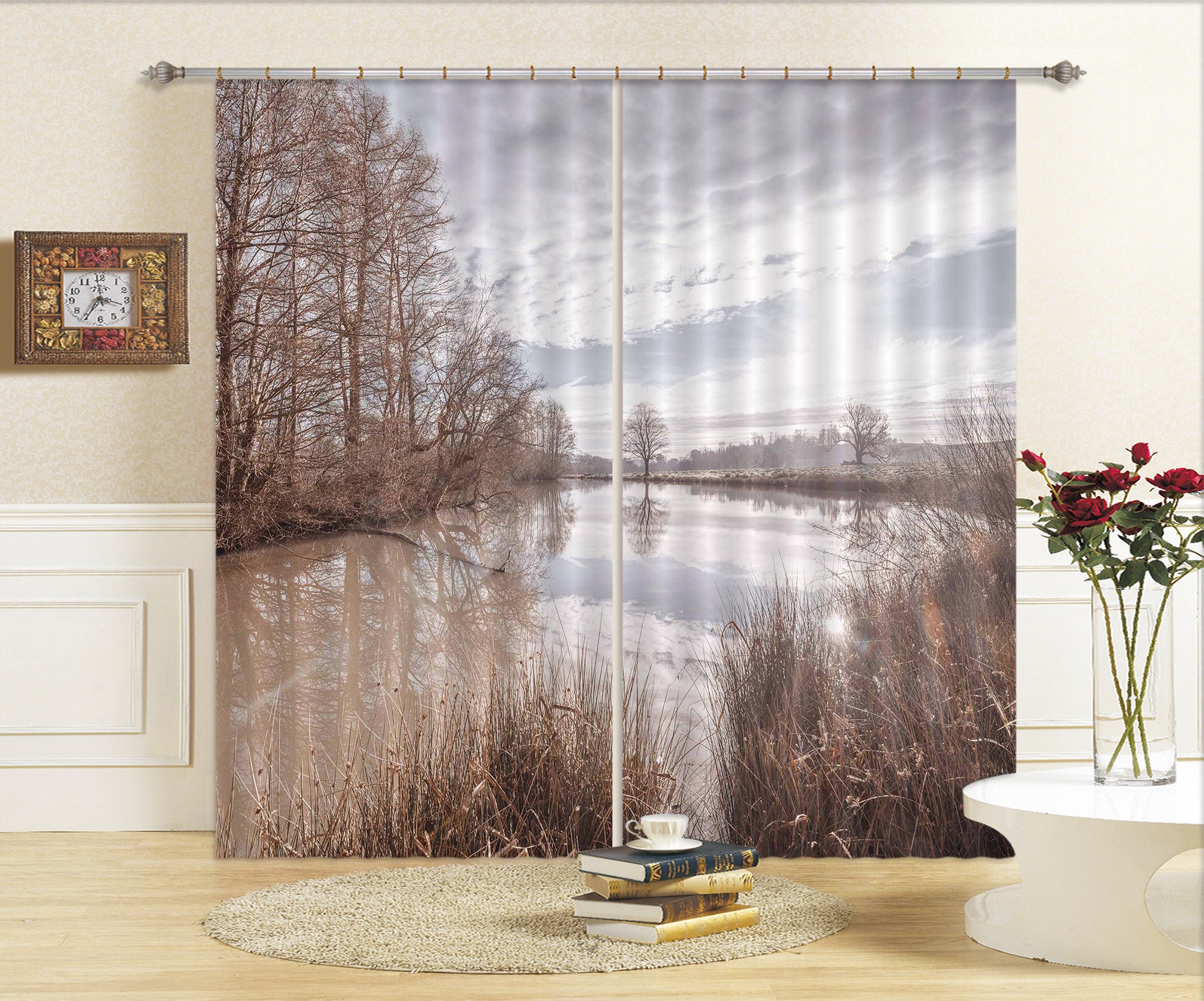3D Sunny Lake Tree 079 Assaf Frank Curtain Curtains Drapes