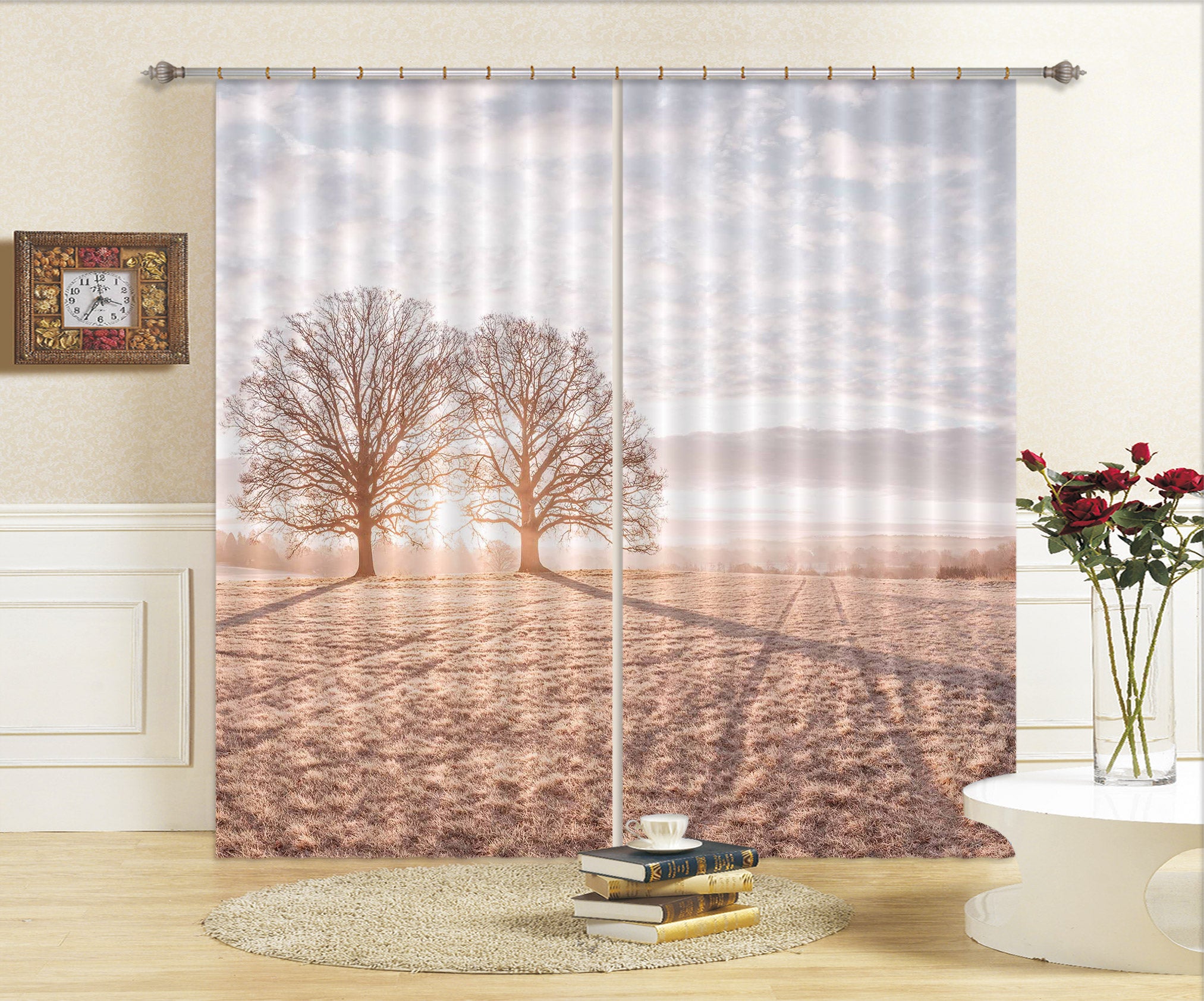 3D Sunset Tree Shadow 083 Assaf Frank Curtain Curtains Drapes